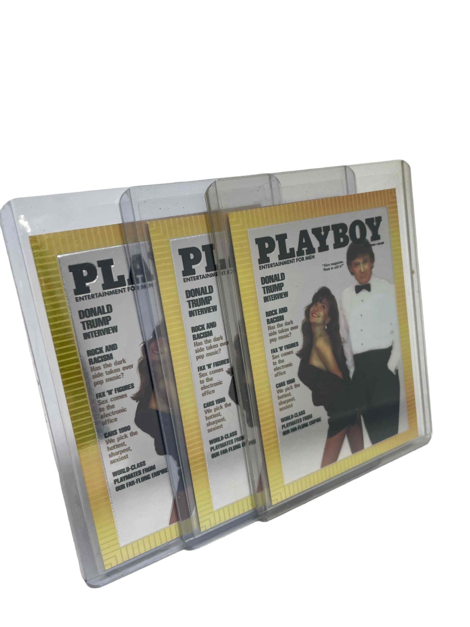 1995 Playboy Chromium Donald Trump Cards (3): Three chromium cover cards of the March 1990 Playboy cover. A rookie card, if you will! Three of them!