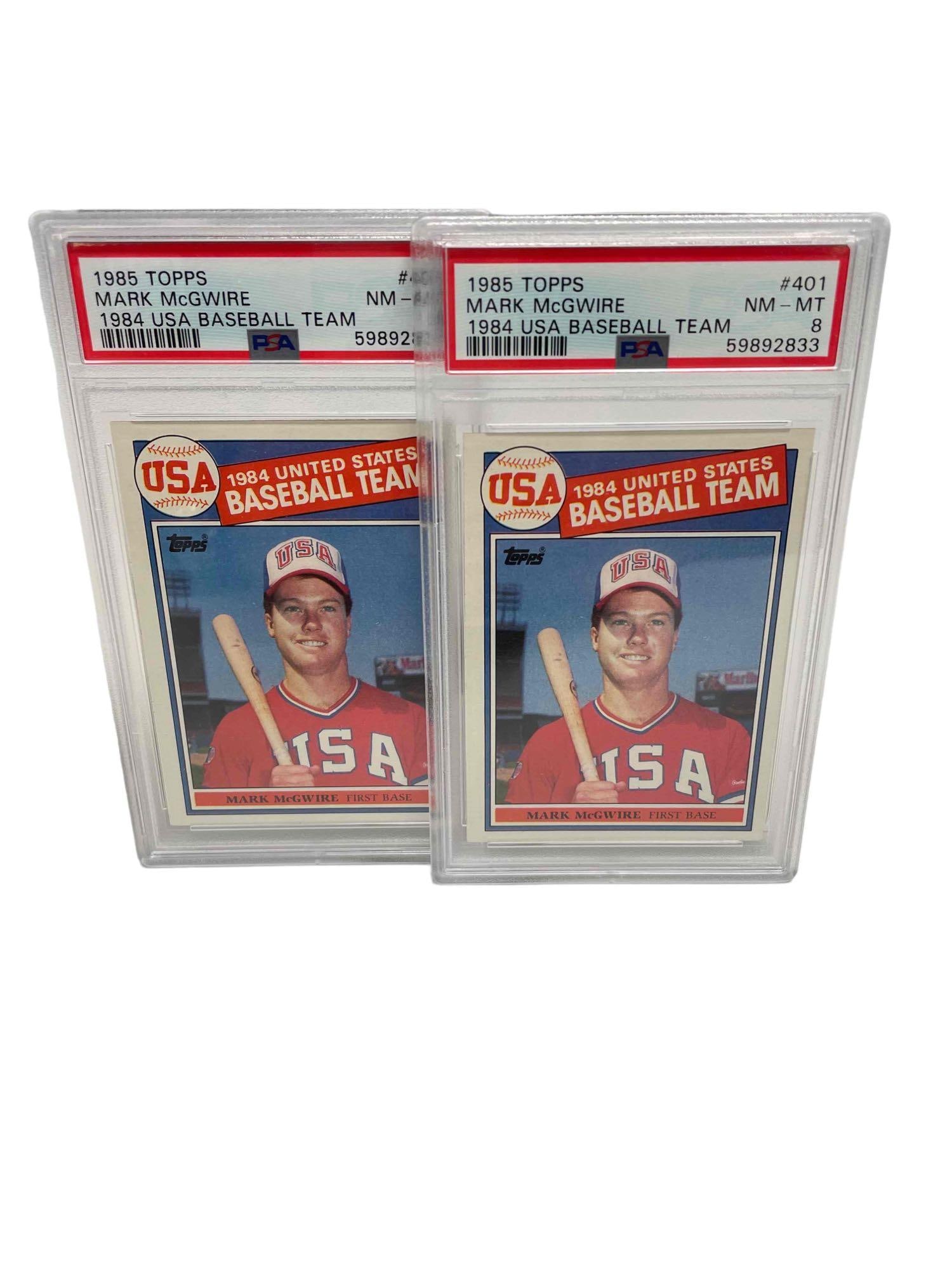 Pair of 1985 Topps #401 Mark McGwire PSA 8 Rookie Cards (1 of 10)
