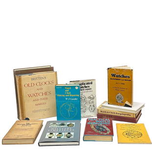 13 Watch and Timepieces Books Including Jaeger-LeCoultre: Collection of 13 hard and soft back watches and timepieces books. Including; Jaeger-LeCoultre 1989/99 and price guide, Military Timepieces 1880-1900, Watch and Clock making and repair and others. In a