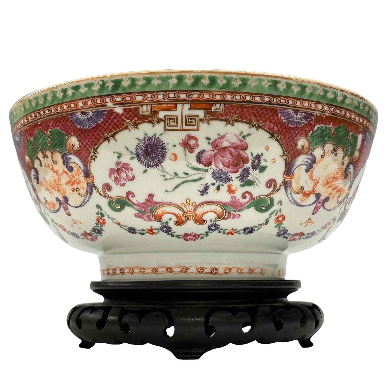 Chinese Famille Rose Bowl on Teak wood Pedestal (1 of 16)
