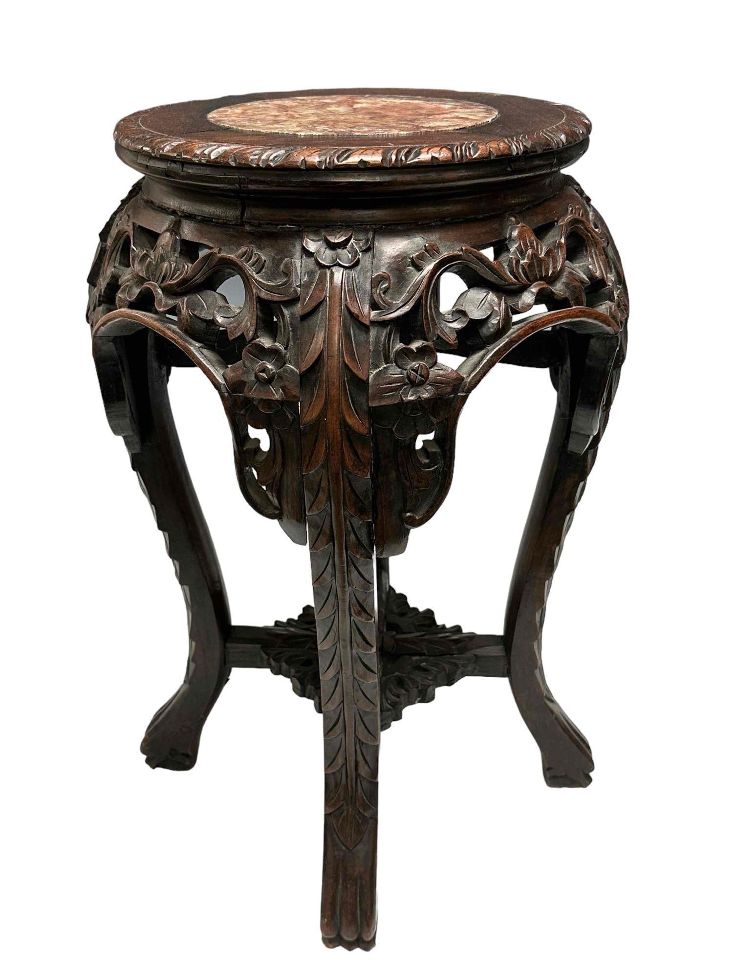 Chinese Marble Carved Hardwood Stand (1 of 19)
