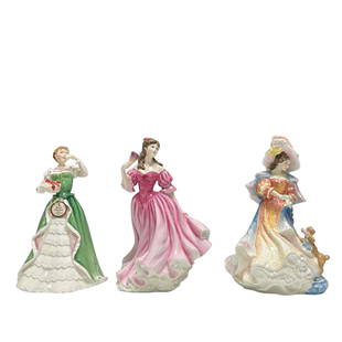 Royal Doulton Figurine Lot (3pc): Three Royal Doulton Lady Figurines, HN 3096 Merry Christmas w/original tag, no cracks or damage. HN 3708 Lady Doulton 1996 Katherine, no damage. HN 3975 "Figure of the year 1999" Lauren, no damage. Al