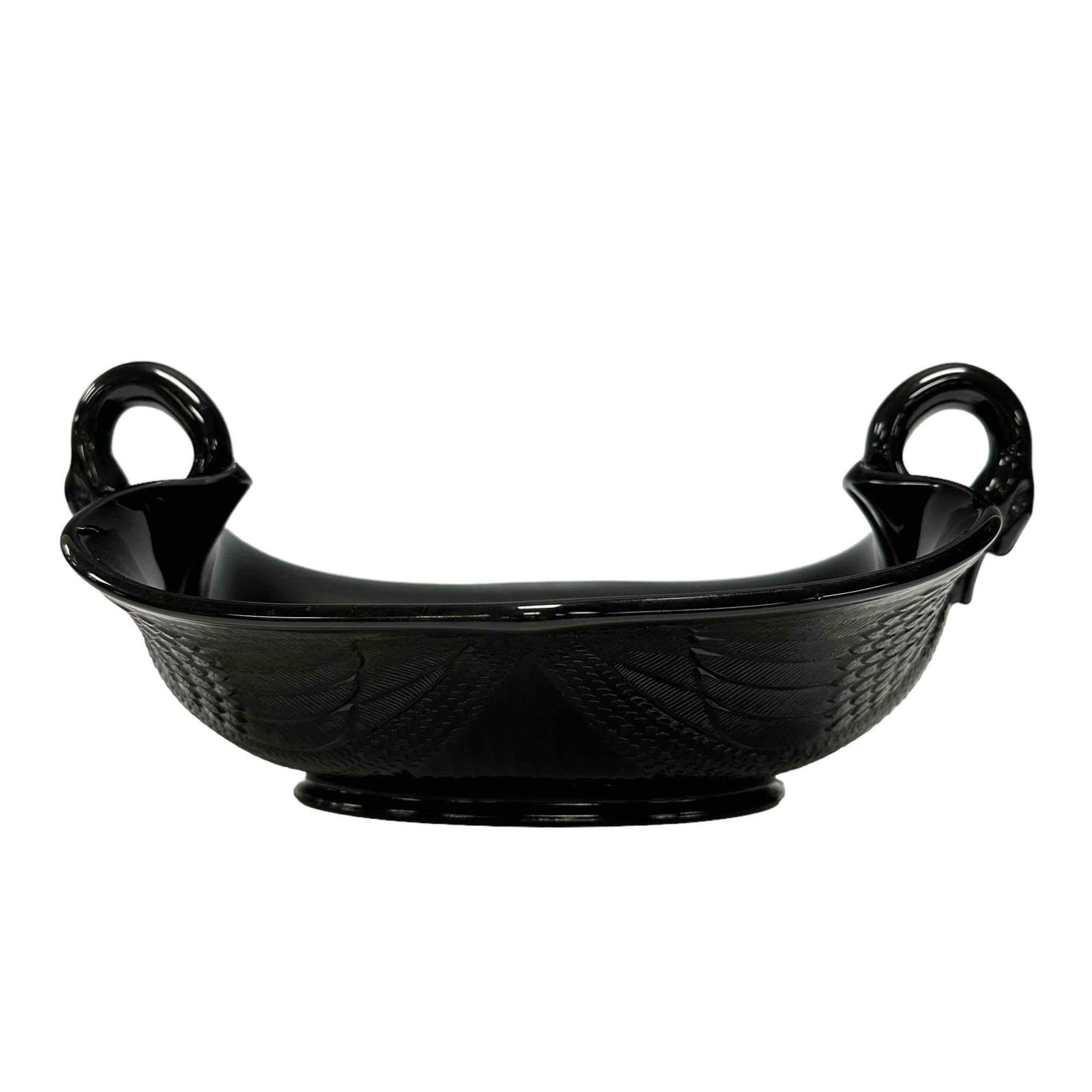 FENTON Black Glass Swan Bowl (1 of 13)