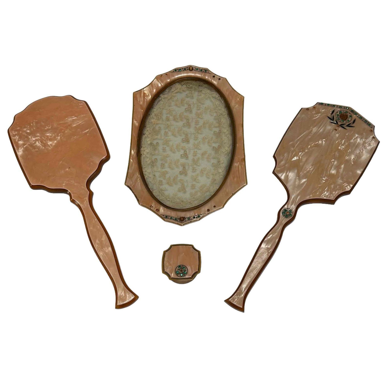 4pc Art Deco Bakelite Vanity Set with Colored Rhinestones (1 of 20)