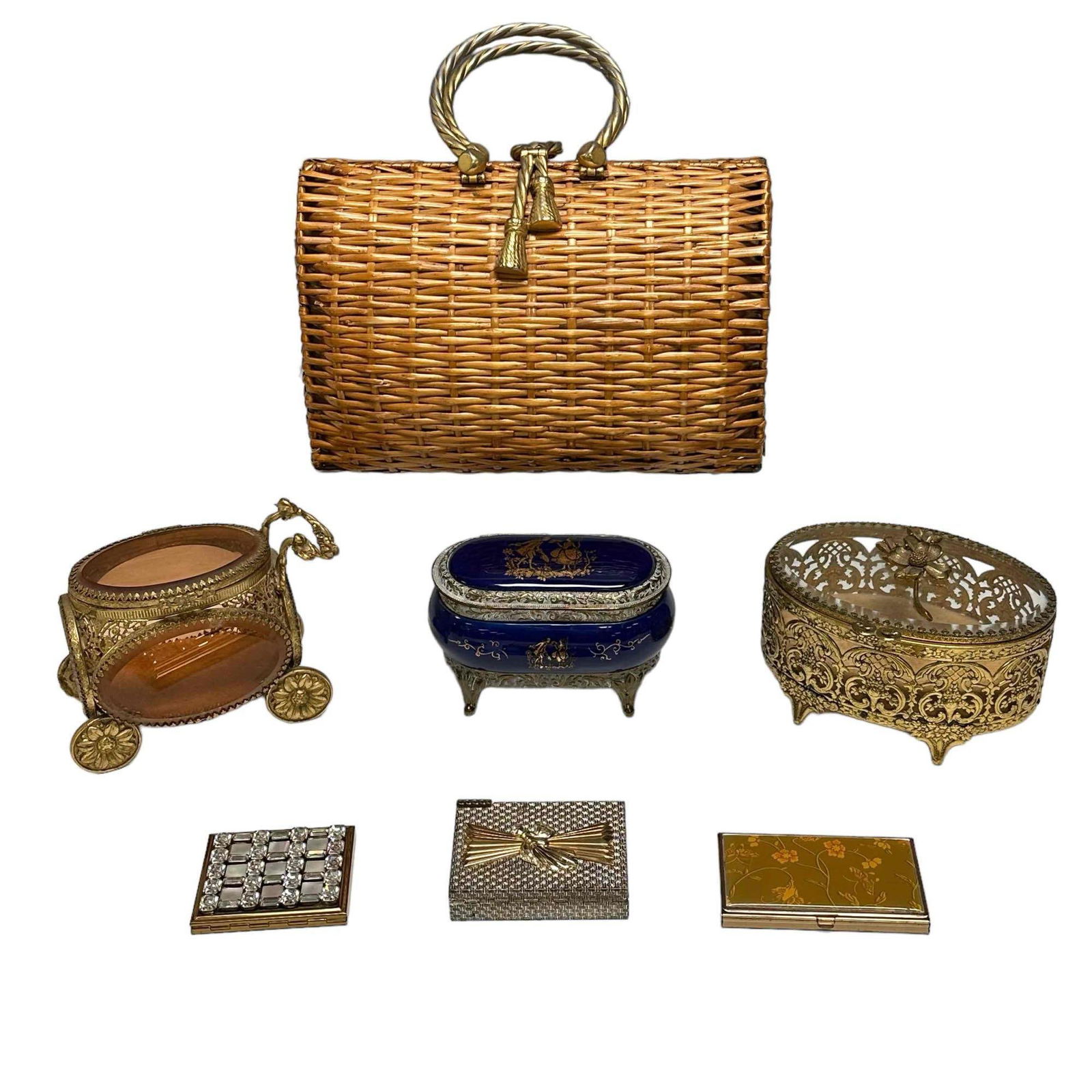 Vintage Ladies Dresser Boxes, Compacts and Hand Bag (1 of 20)