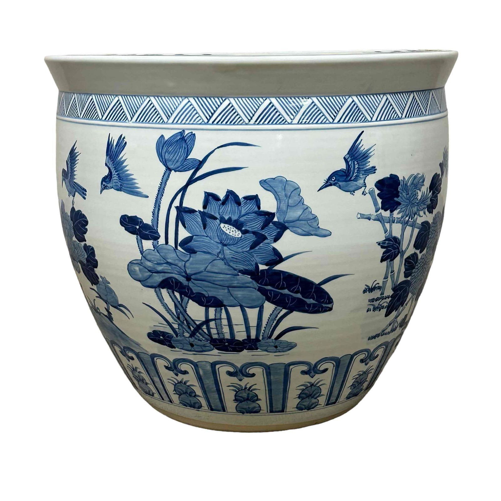 Oriental Influenced Blue and White Large Planter Pot (1 of 14)