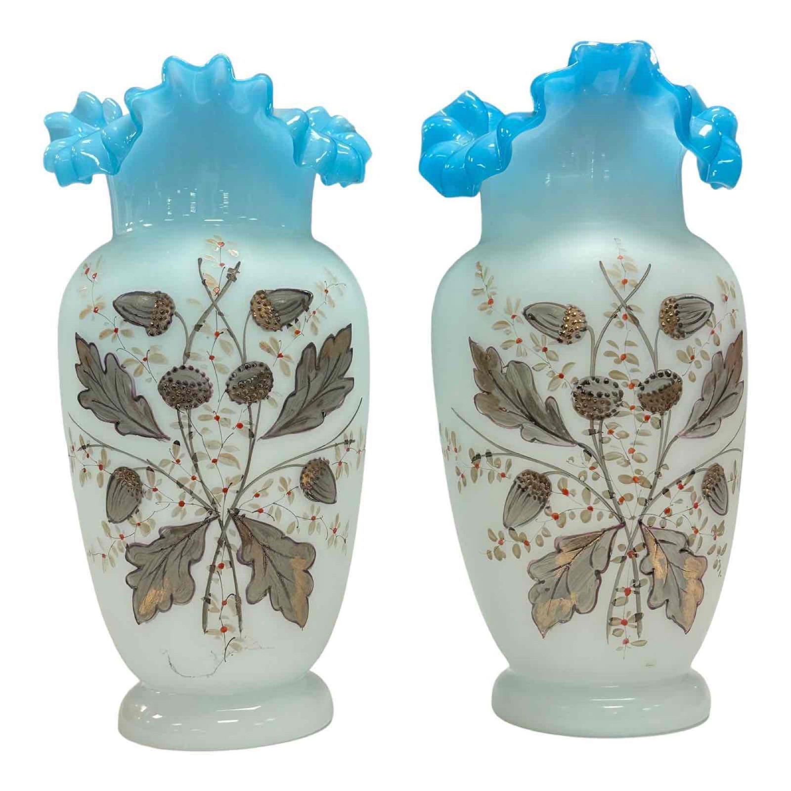Pair of 19th Century Bristol Art Glass Vases (1 of 14)