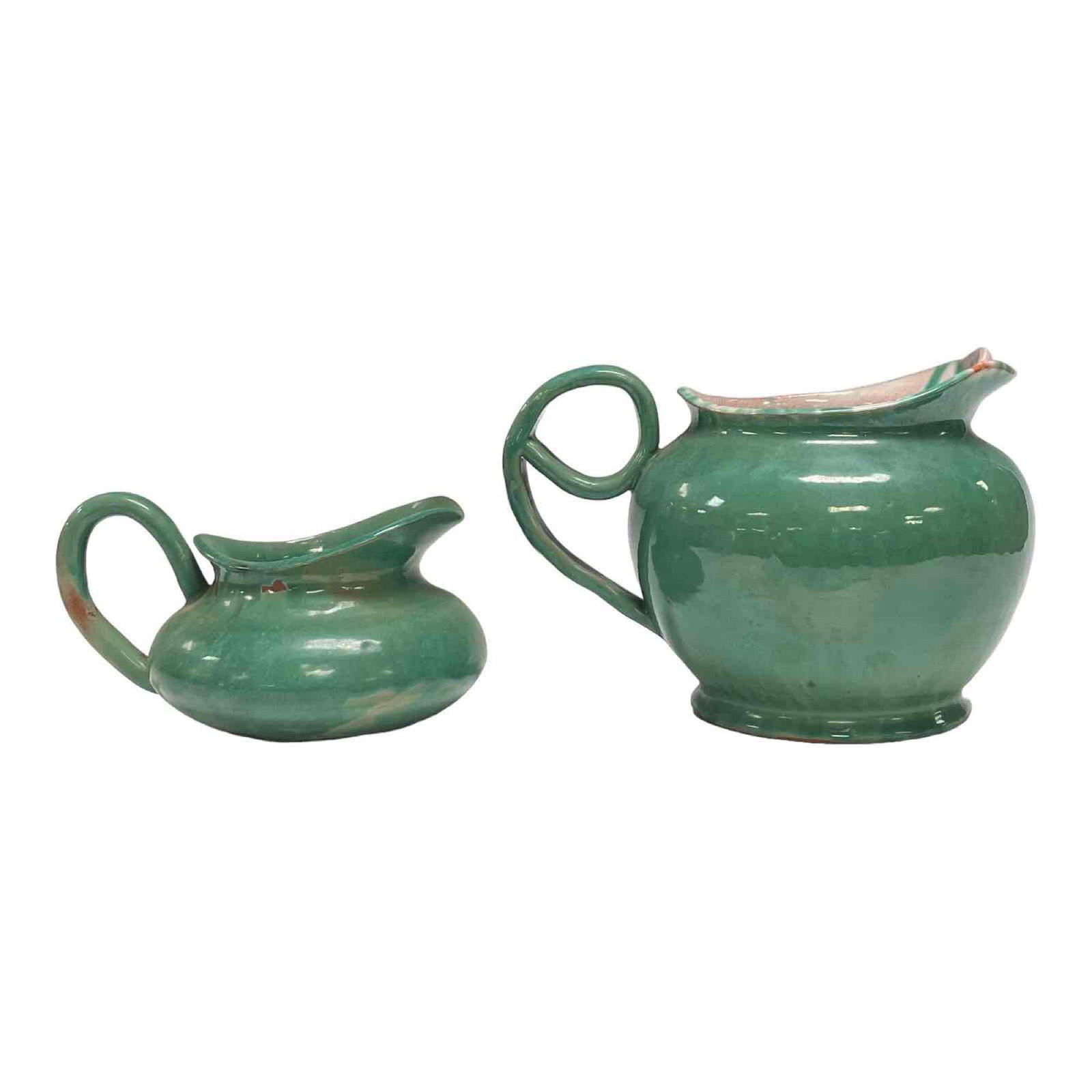 Two (2) Art and Crafts Green Pottery Vessels by Blacksville Pottery WV (1 of 18)