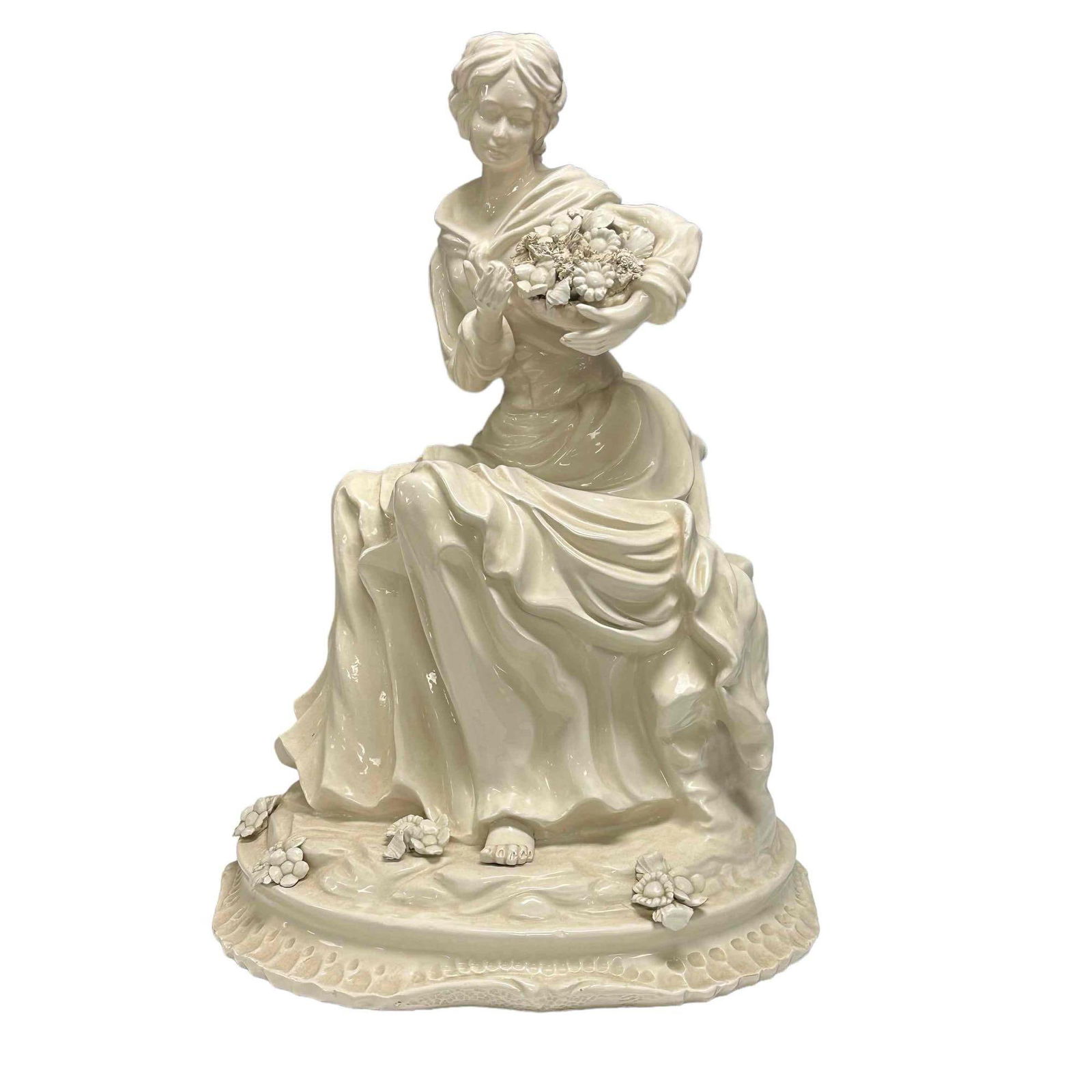 Large White Porcelain of Seated Lady with Flowers (1 of 13)
