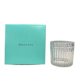 Tiffany and Co Crystal Champagne Ice Bucket with Box: A retired series line by Tiffany and Company. Measuring approx 7.25" tall x 7.5" diameter. Cylindrical cooler bucket, appears never used, very good with original box as shown, see photos