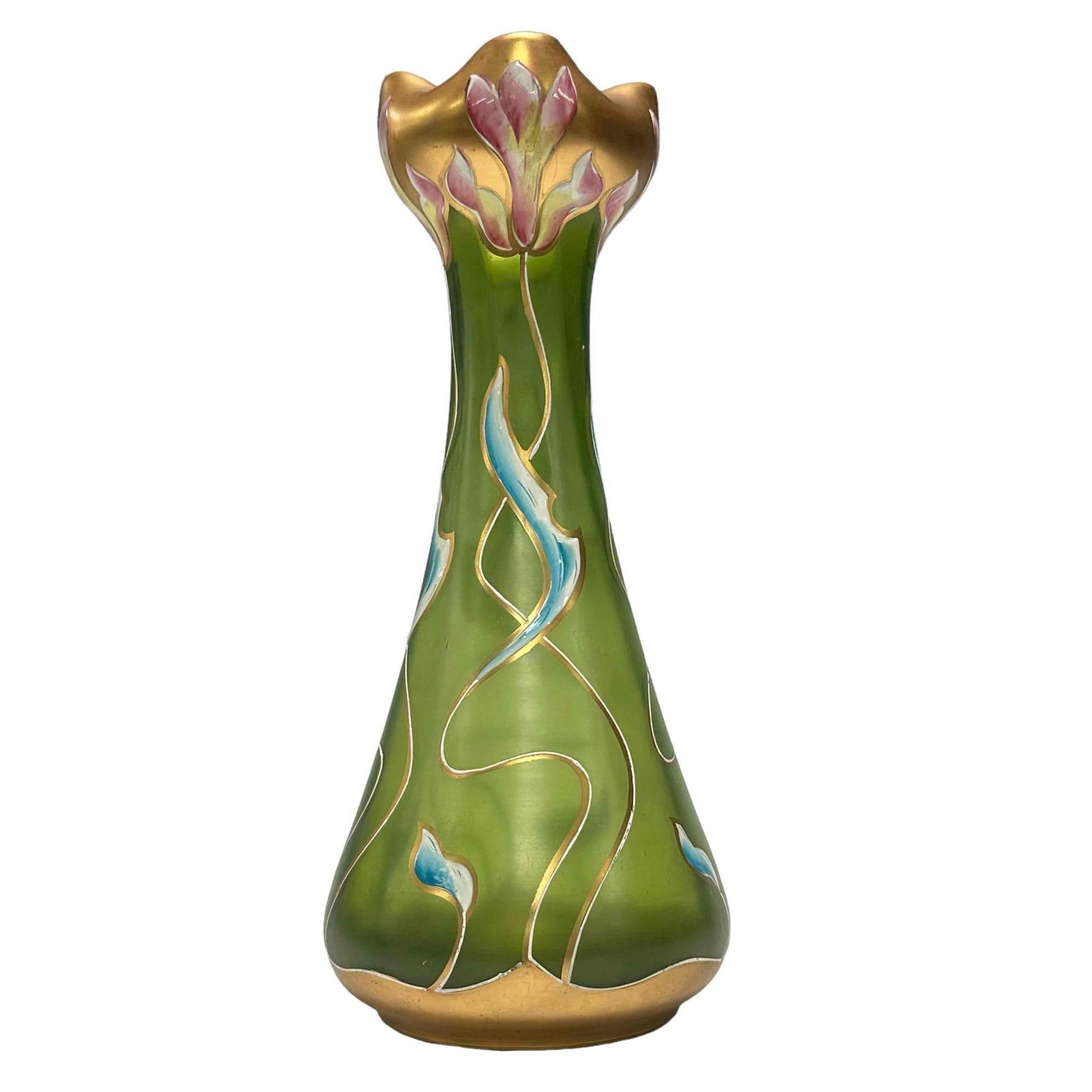 Art Nouveau Gilt and Floral Enameled Art Glass Vase (1 of 20)