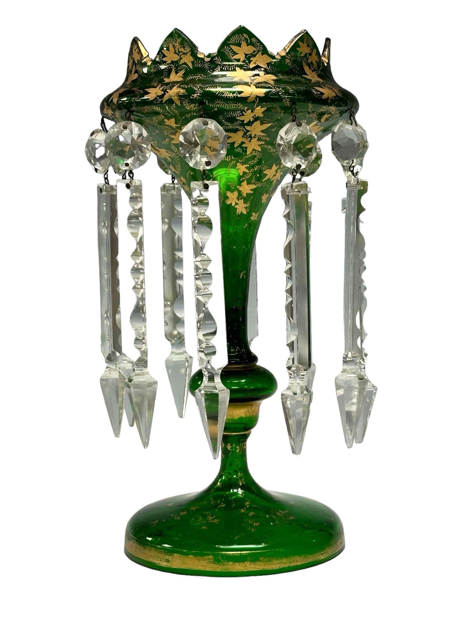 19th Century Emerald Green Glass Mantle Luster (1 of 16)