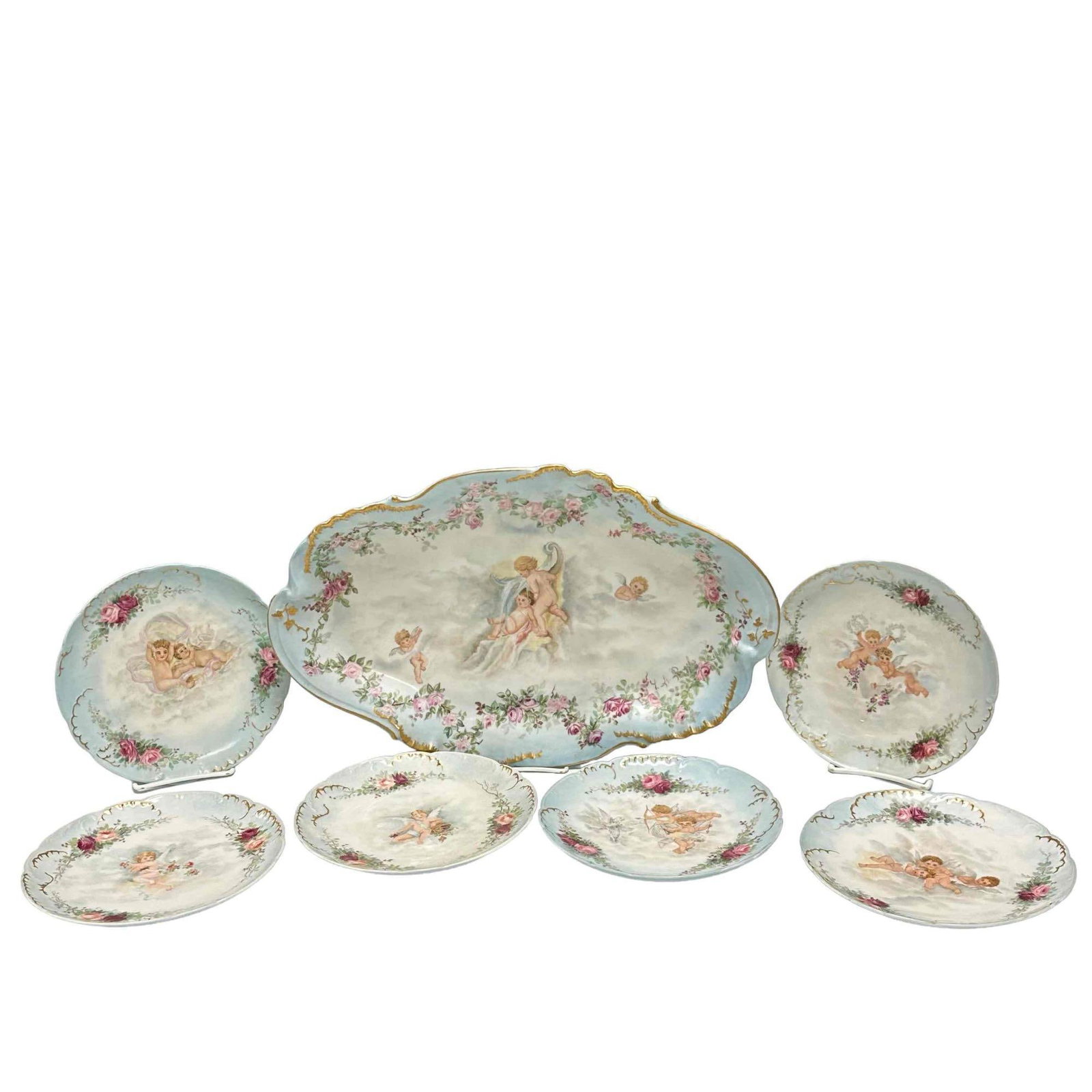 Haviland Limoges Cherub Platter and Plates (7) (1 of 20)