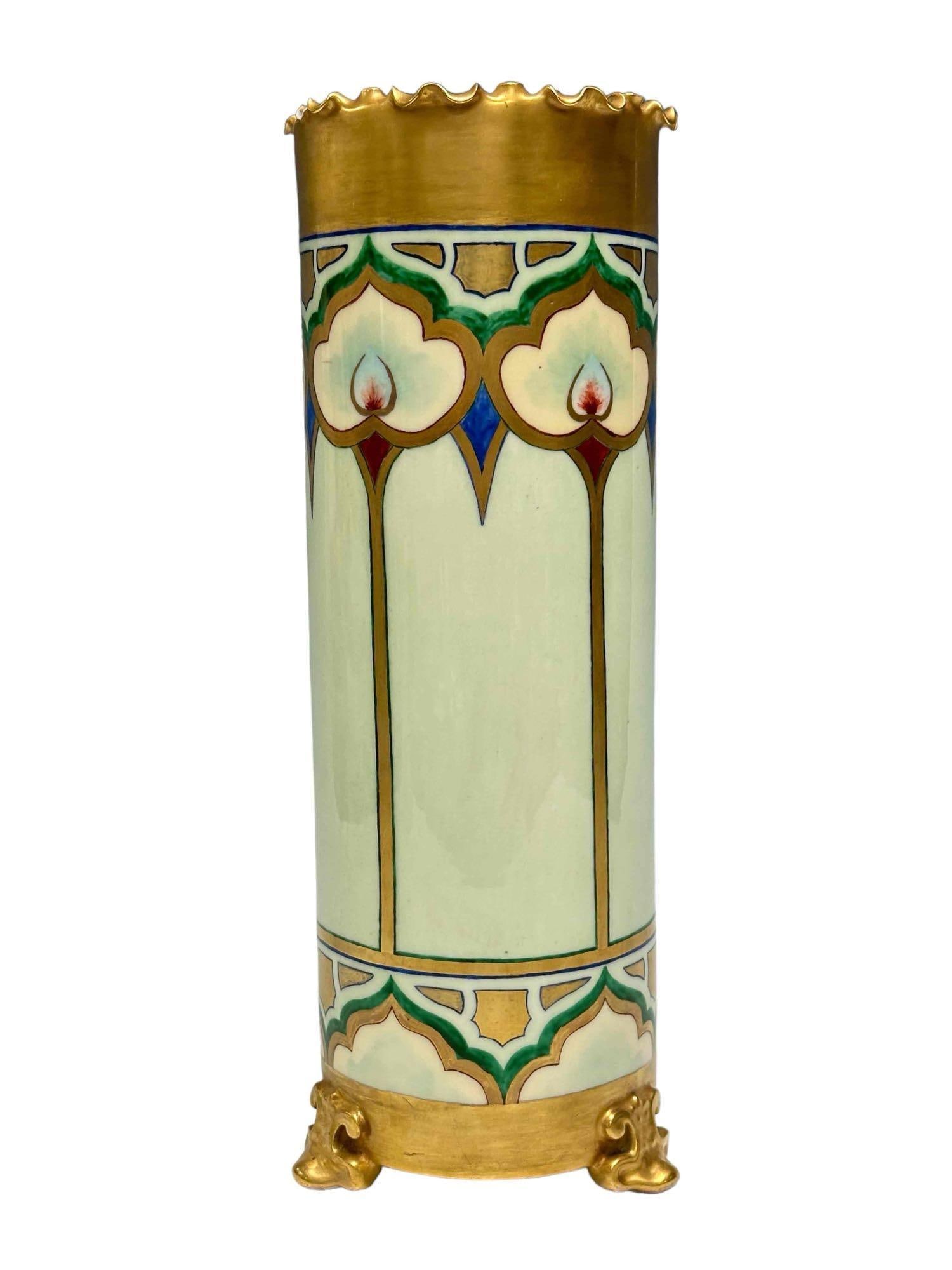 WILLETS BELLEEK Art Deco Footed Cylinder Vase 13.75" (1 of 18)