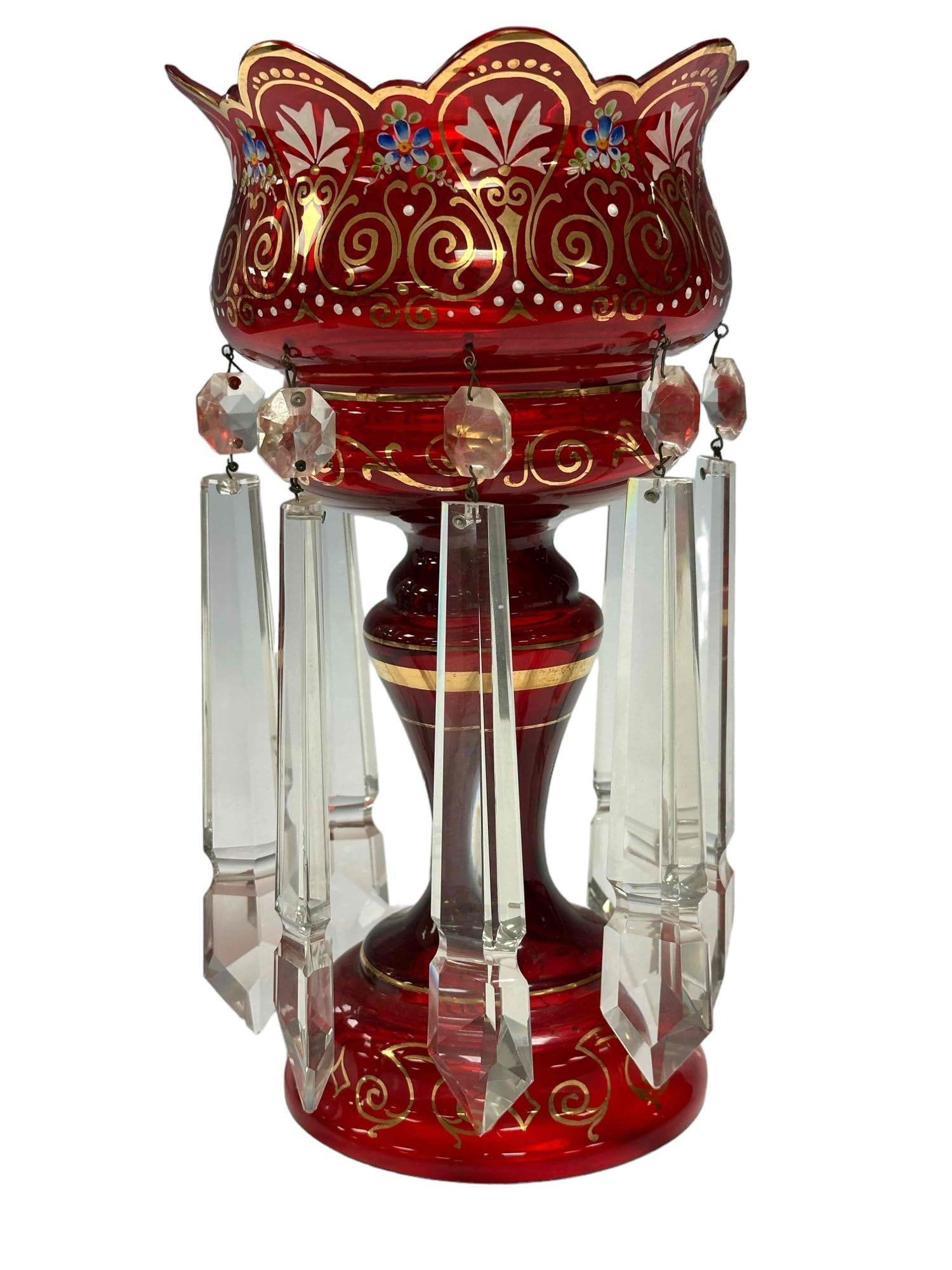Czech Ruby Art Glass Luster with Long Drop Prisms (1 of 17)