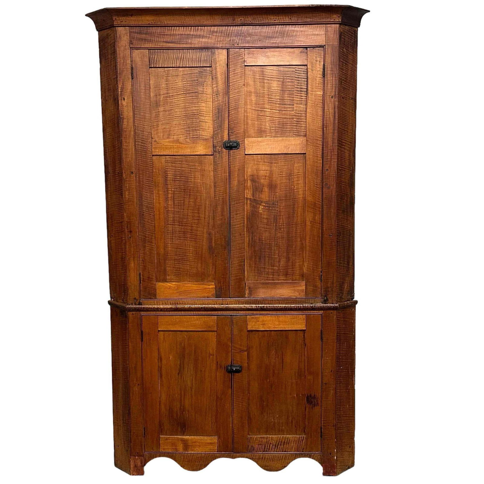 Early American Tiger Maple Corner Cupboard (1 of 20)