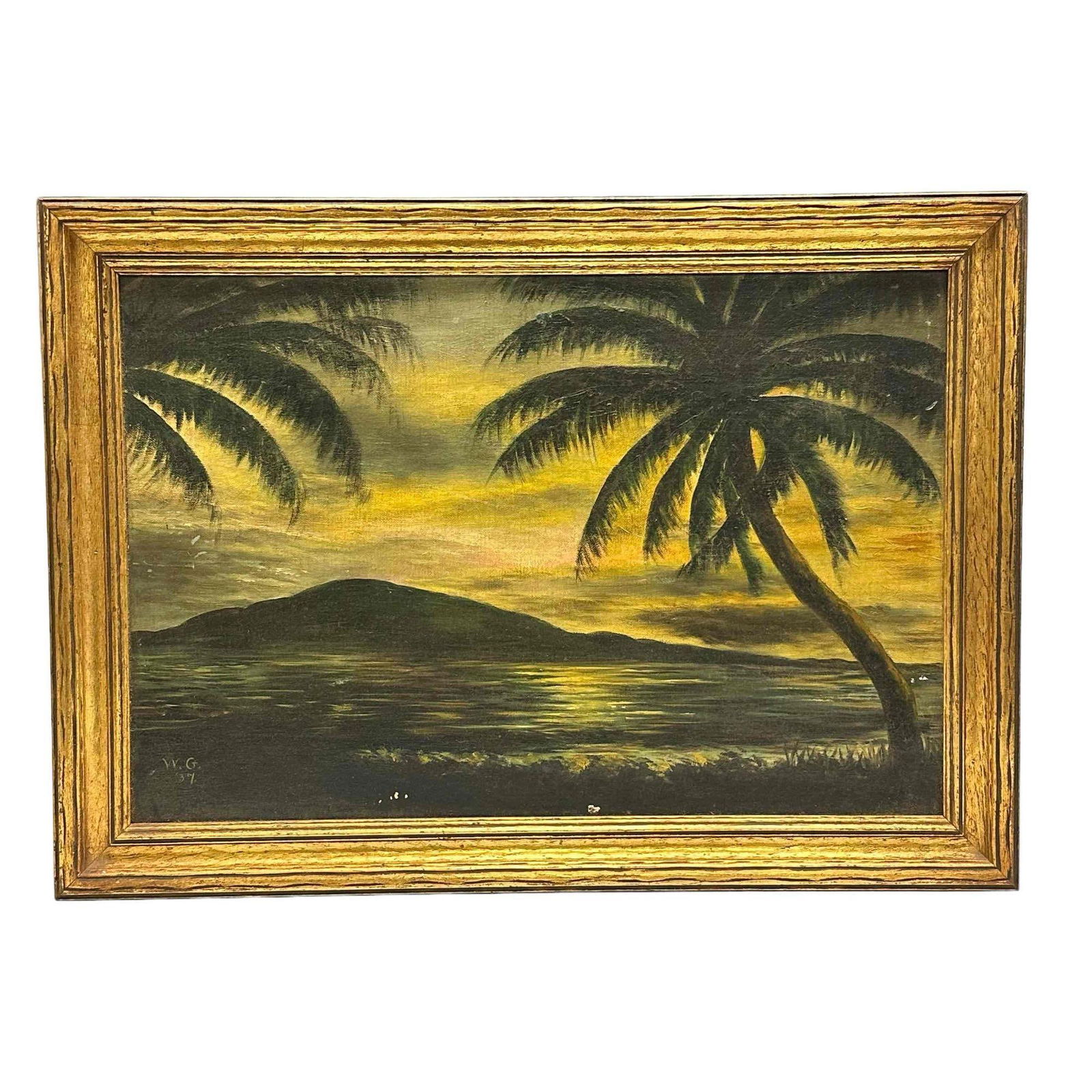 1937 Signed Oil on Board  Coastal Island Sunset Scene (1 of 13)