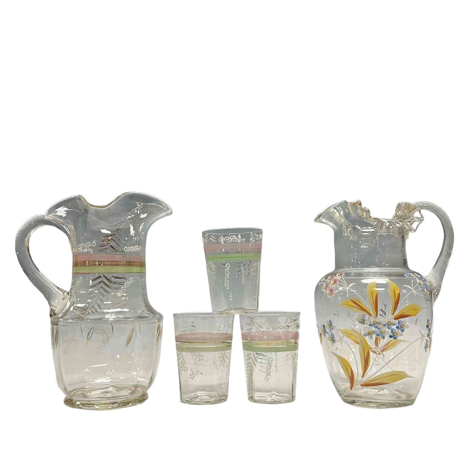 Victorian Enameled Art Glass Pitchers and Tumblers (1 of 20)