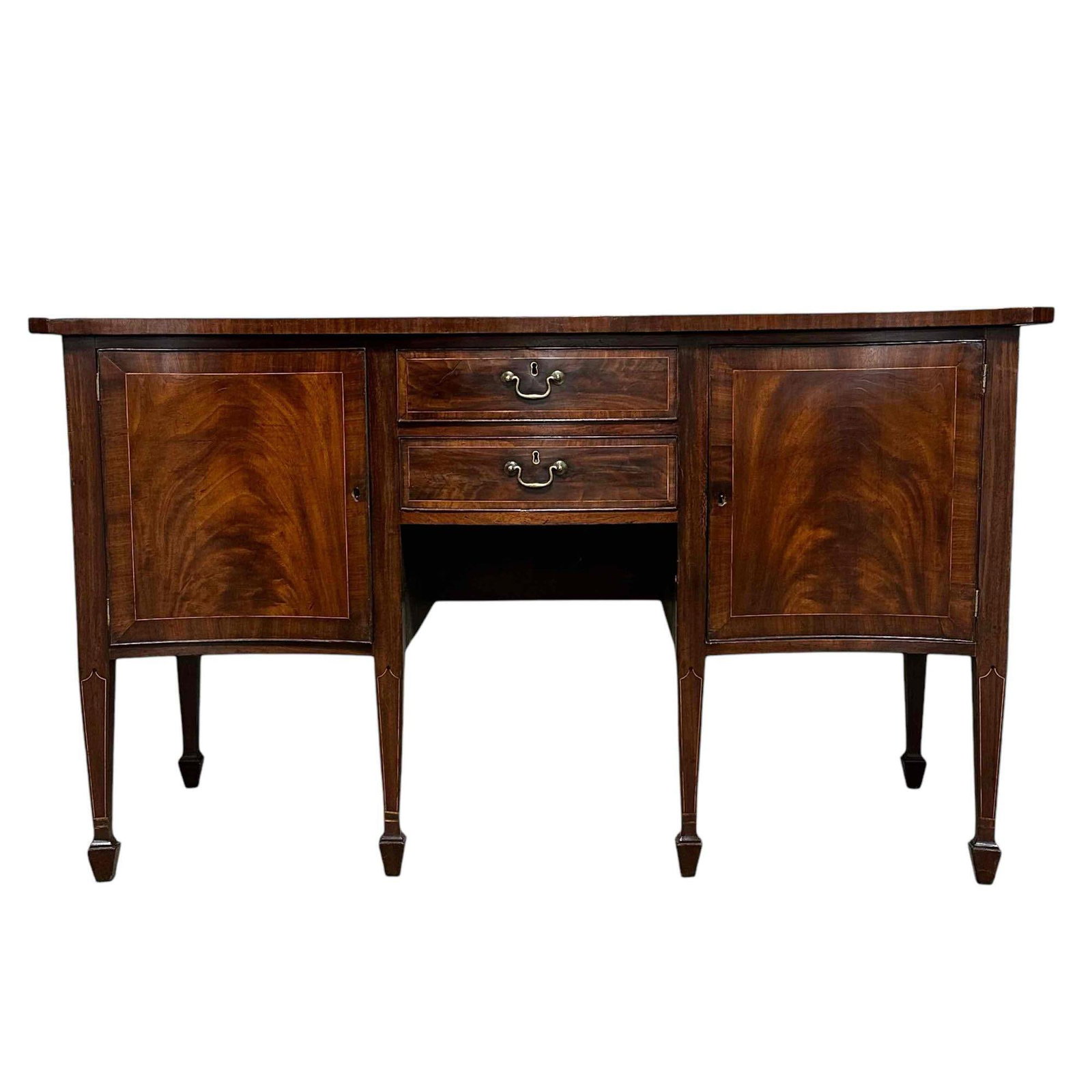 American Federal Period Mahogany Sideboard: ca. 1790-1810 Federal period sideboard with string inlay throughout. Light use and wear consistent with age, see photo for details. Measuring approximately 37.5” tall x 64” wide x 25&rdquo