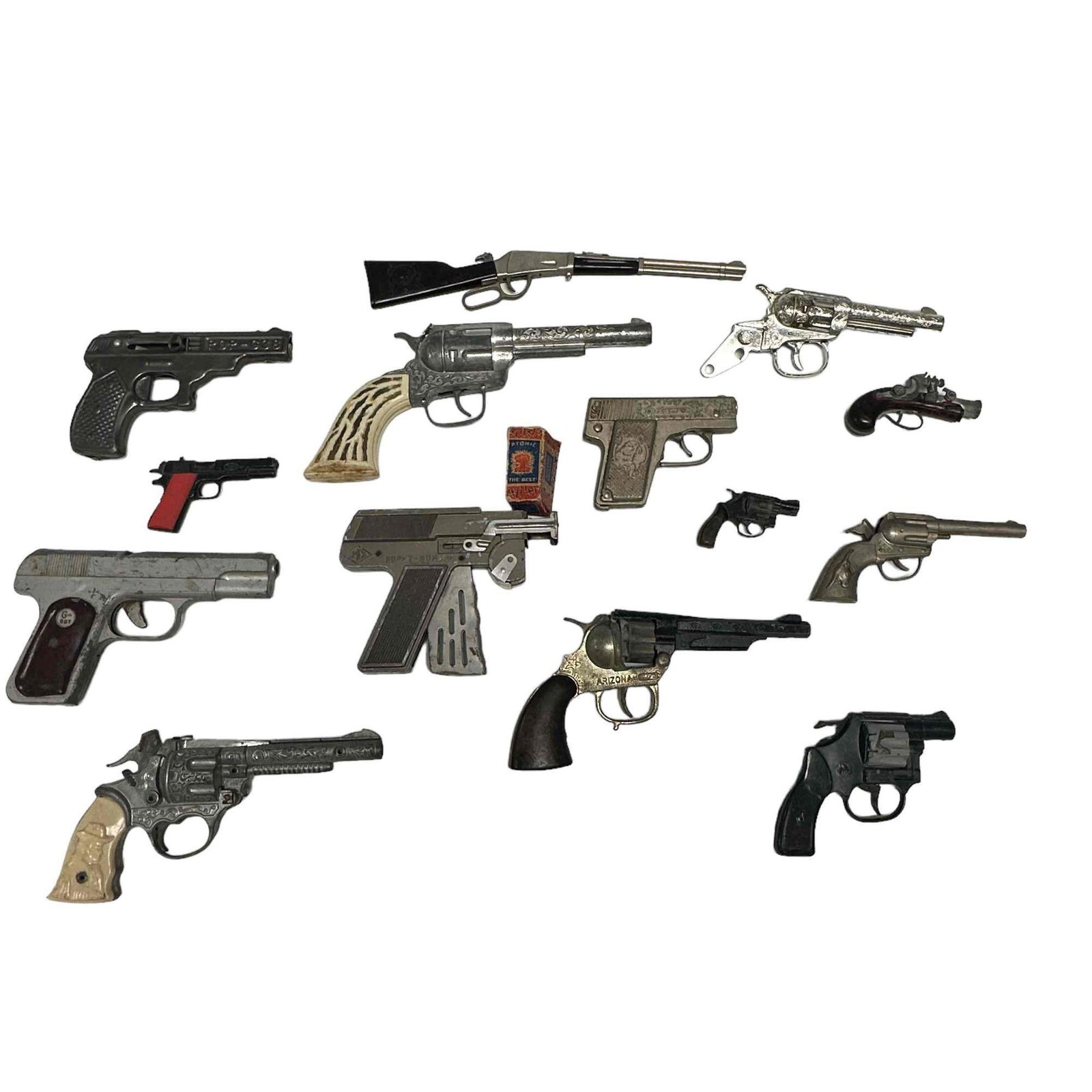 Fourteen (14) Various Vintage Cap Guns: Various cap guns. Many very used and worn as shown. See photos.