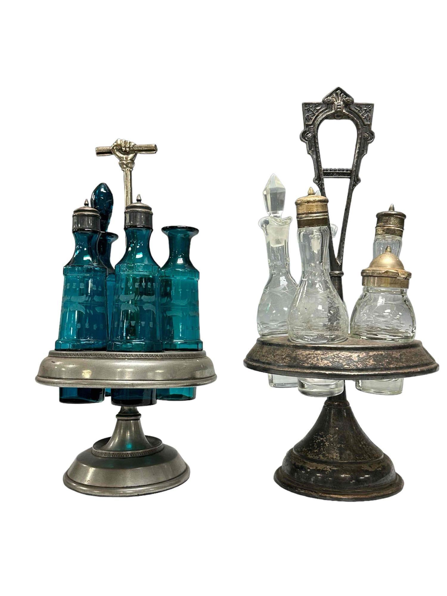 Two Antique Cruets Sets with Etched Glass Bottles (1 of 19)