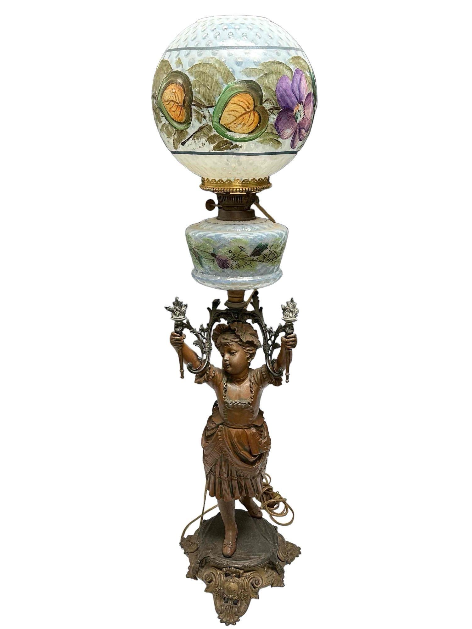 Large 19th Century Figural Parlor Banquet Lamp (1 of 20)