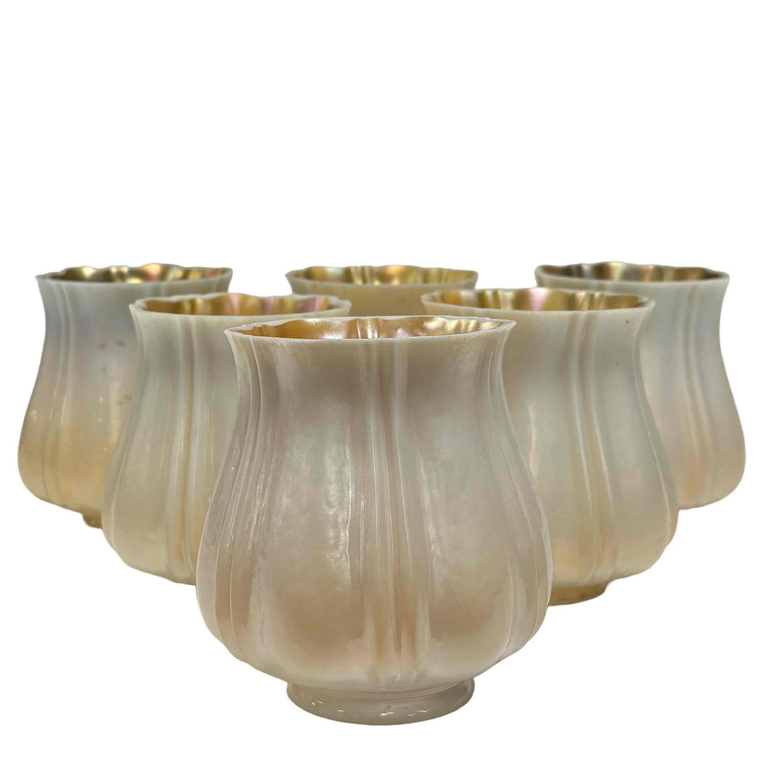 Set of 6 Luster Iridescent Tulip Art Glass Shades (1 of 18)