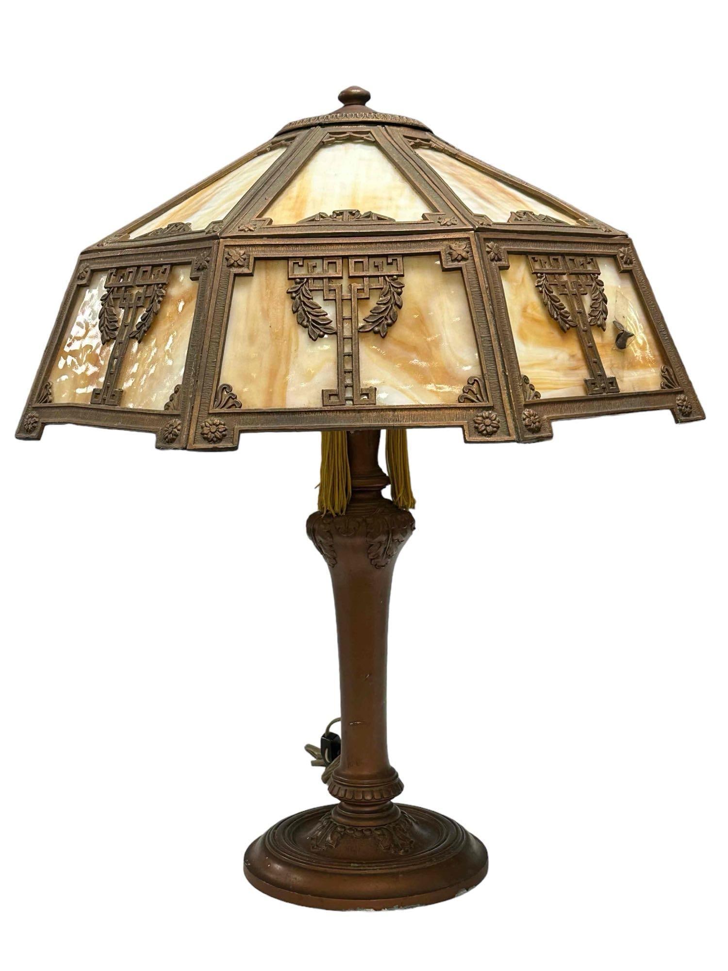 Neoclassical Style Slag Glass Panel Lamp (1 of 16)