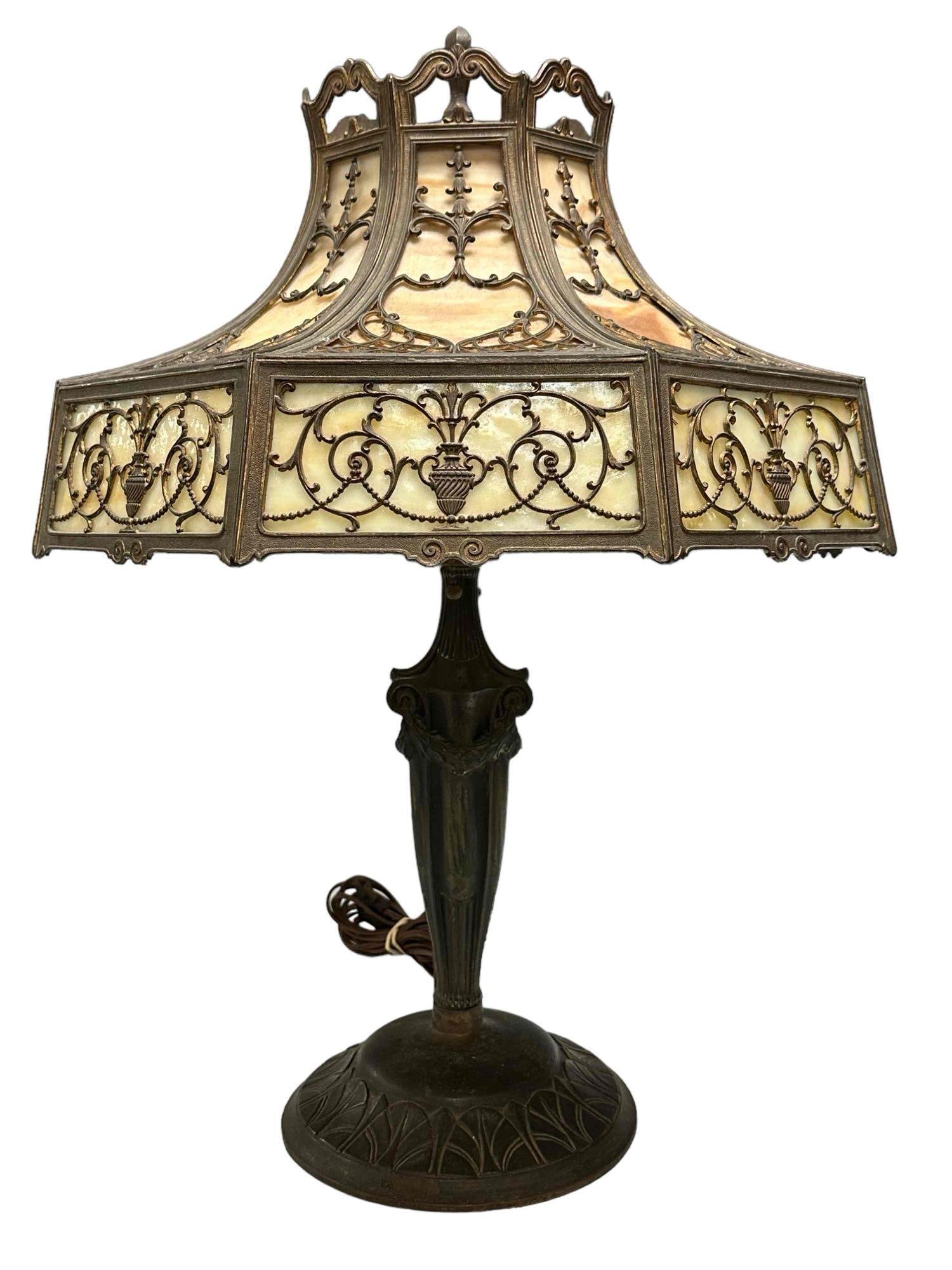 Neoclassical Style Slag Glass Panel Lamp (1 of 17)