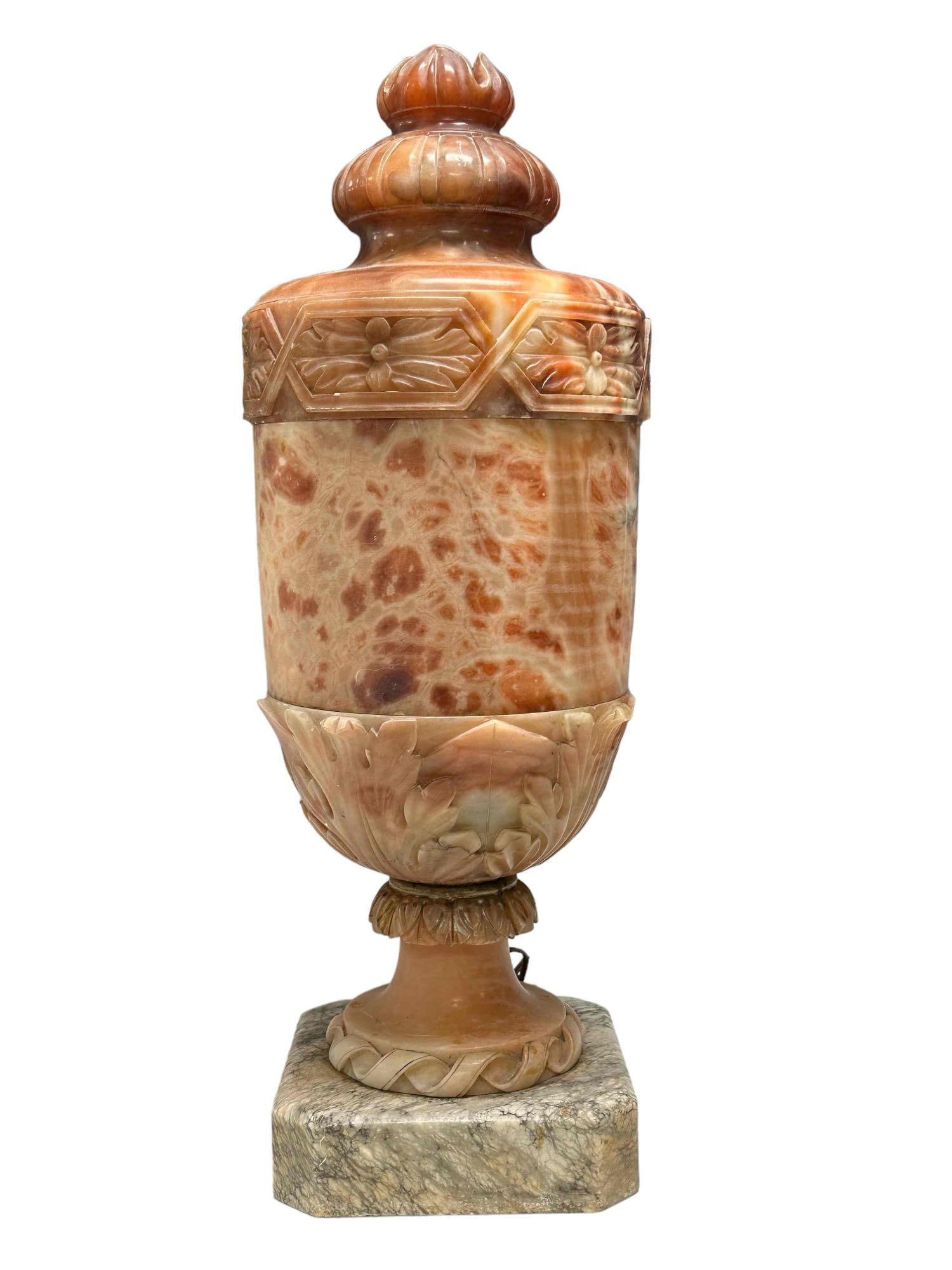 Art Deco Italian Carved Alabaster Flaming Urn Lamp (1 of 20)