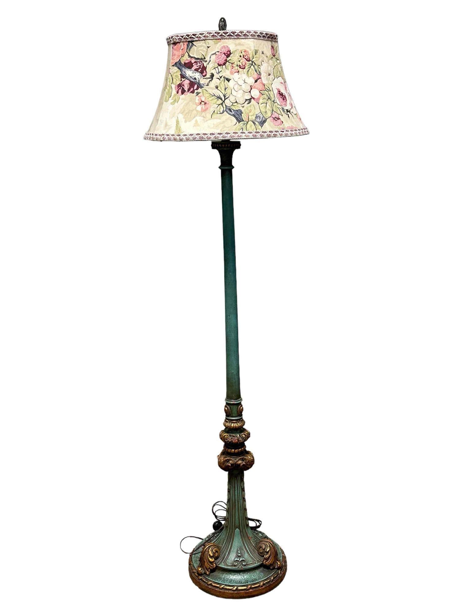 Art Deco Wood Cottage Painted Floor Lamp (1 of 15)