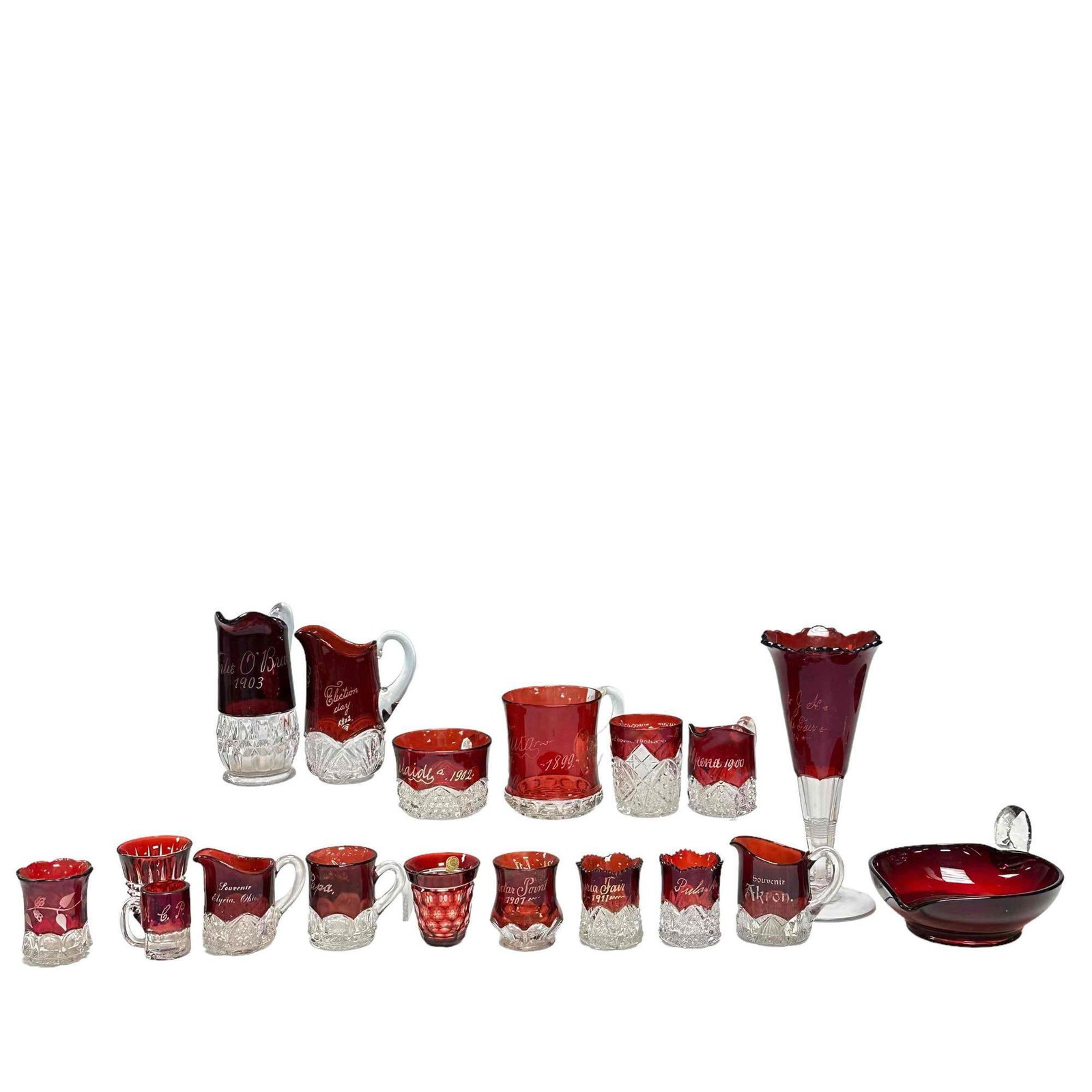 Collection of Ruby and Clear Souvenir Glasses and Others (1 of 14)