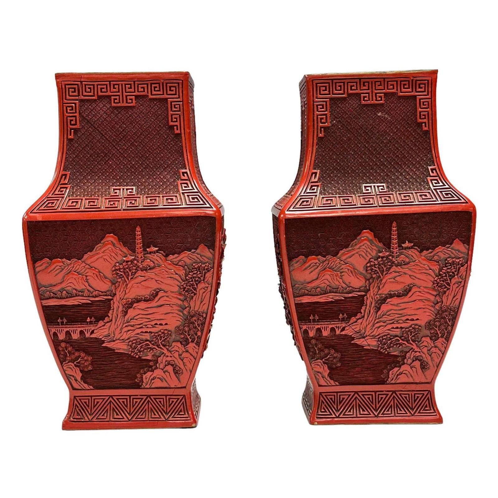 Pair of 19th Century Chinese Cinnabar Vases (1 of 15)