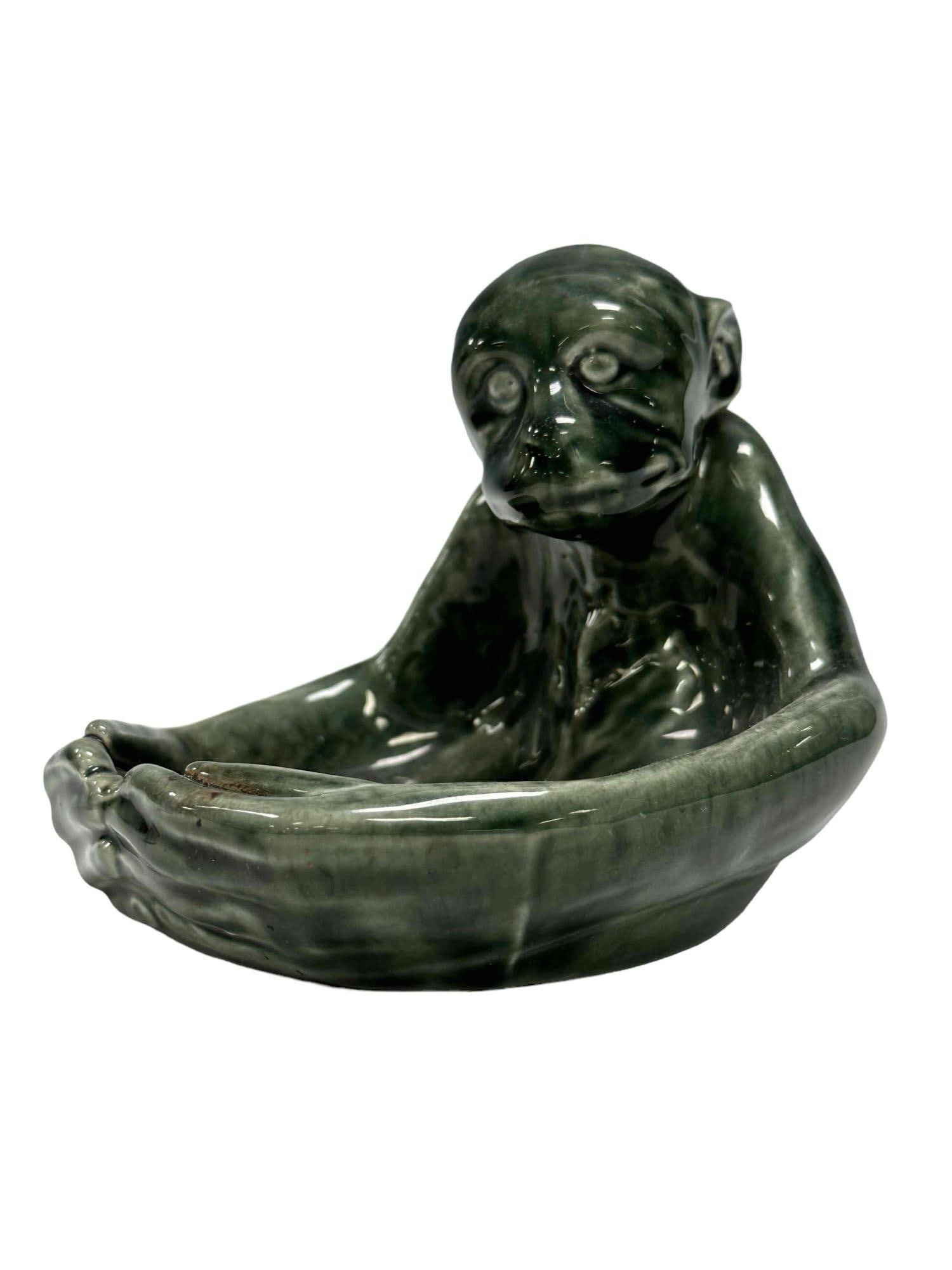 Seated Pottery Glazed Monkey Trinket Dish / Ashtray (1 of 10)