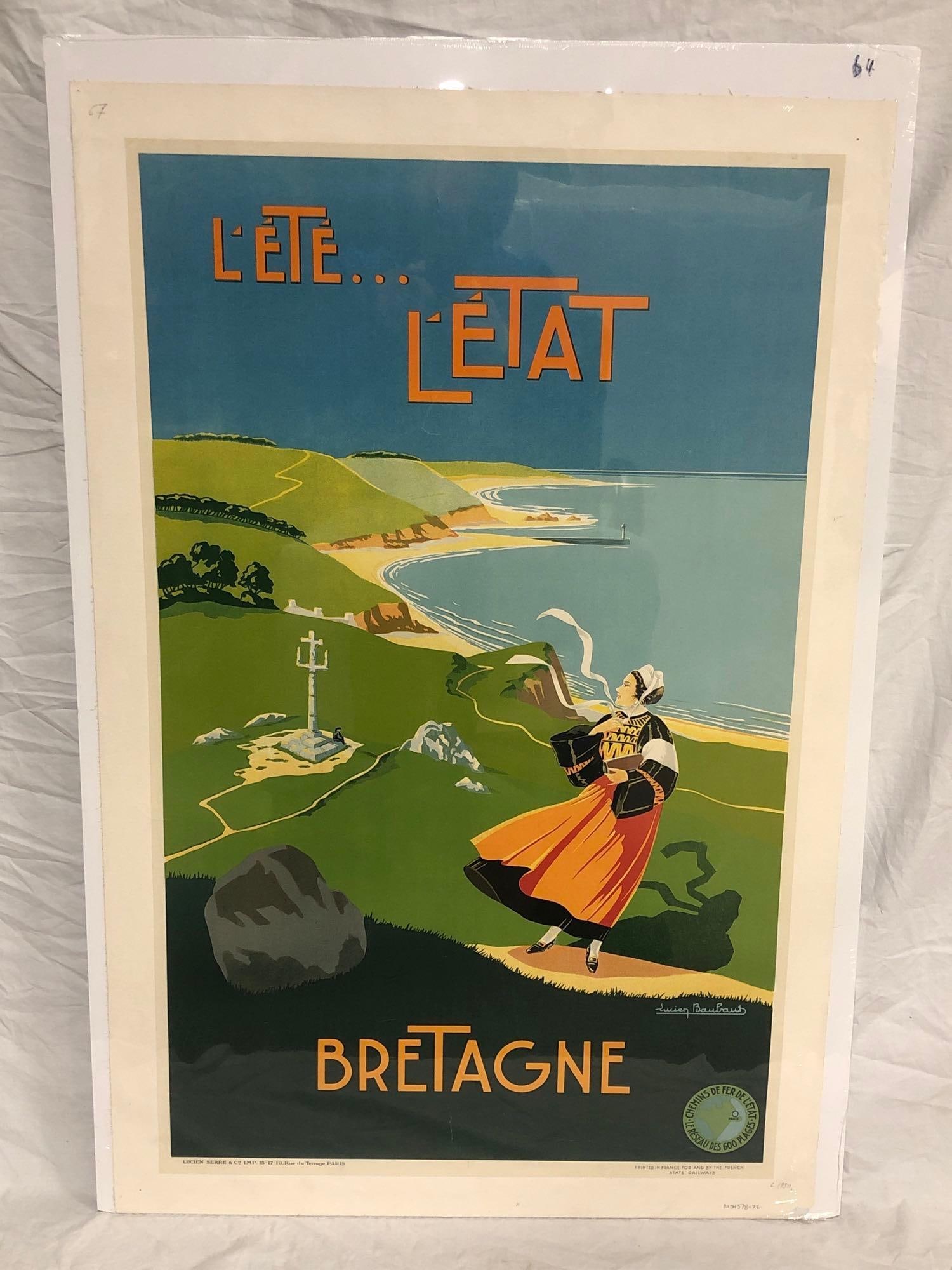 France - Bretagne travel poster: 1930's, 24x32, A condition on linen