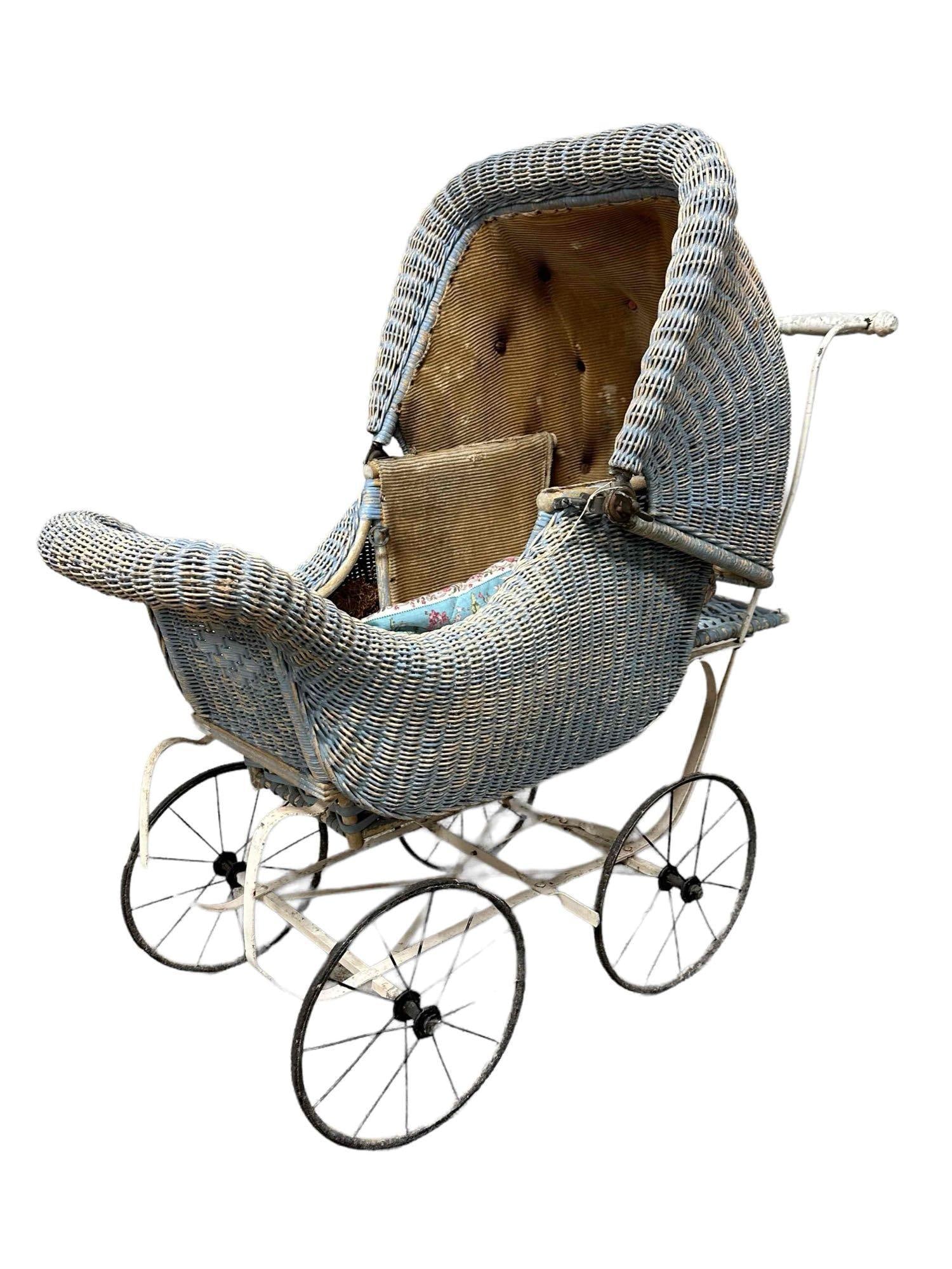 Antique Painted Wicker Doll Stroller / Carriage (1 of 14)