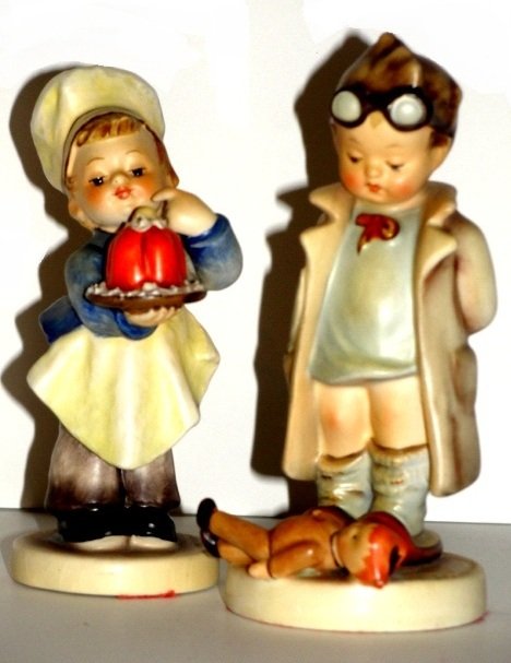 Hummel Figurines Doctor # 127 And Baker # 128: Doctor TMK 2, 5'' tall. Condition good, light crazing on base has felt on base, easy to wash off. Baker TMK 3, 5'' tall. Condition very good, with light crazing on base..