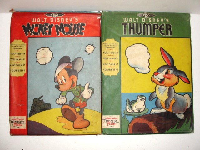 Walt Disney Childs Wood Coloring Puzzles: Made By ''YPS'' Youngstown Pressed Steel Co. Mickey & Thumper have original packing envelopes, Donald Duck one missing. Condition used. '' See Photo's''
