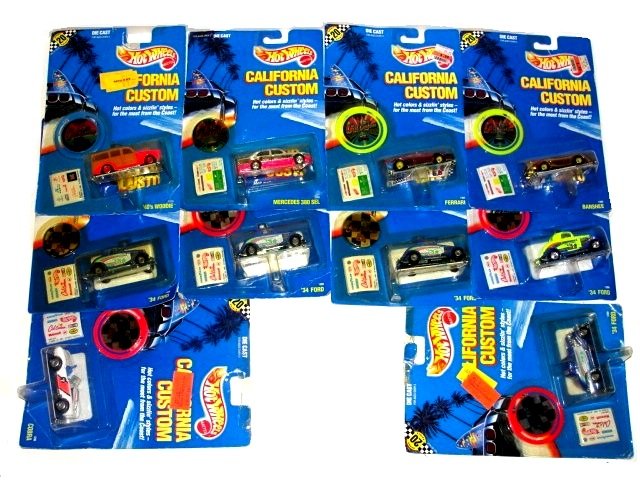 Of 10 Hot wheels California Customs Ca. 1989: Mint On Cards; cards in good condition overall.
