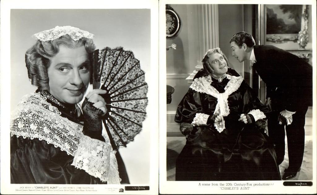 Jack Benny - Charley's Aunt - original stills: 1941, 8x10, U.S., 20th Century Fox, Qty. 20 (8 trimmed), B- to B+ condition With Kay Francis, Laird Cregar, Richard Hayden, James Ellison, Anne Baxter, Reginald Owen Comedy