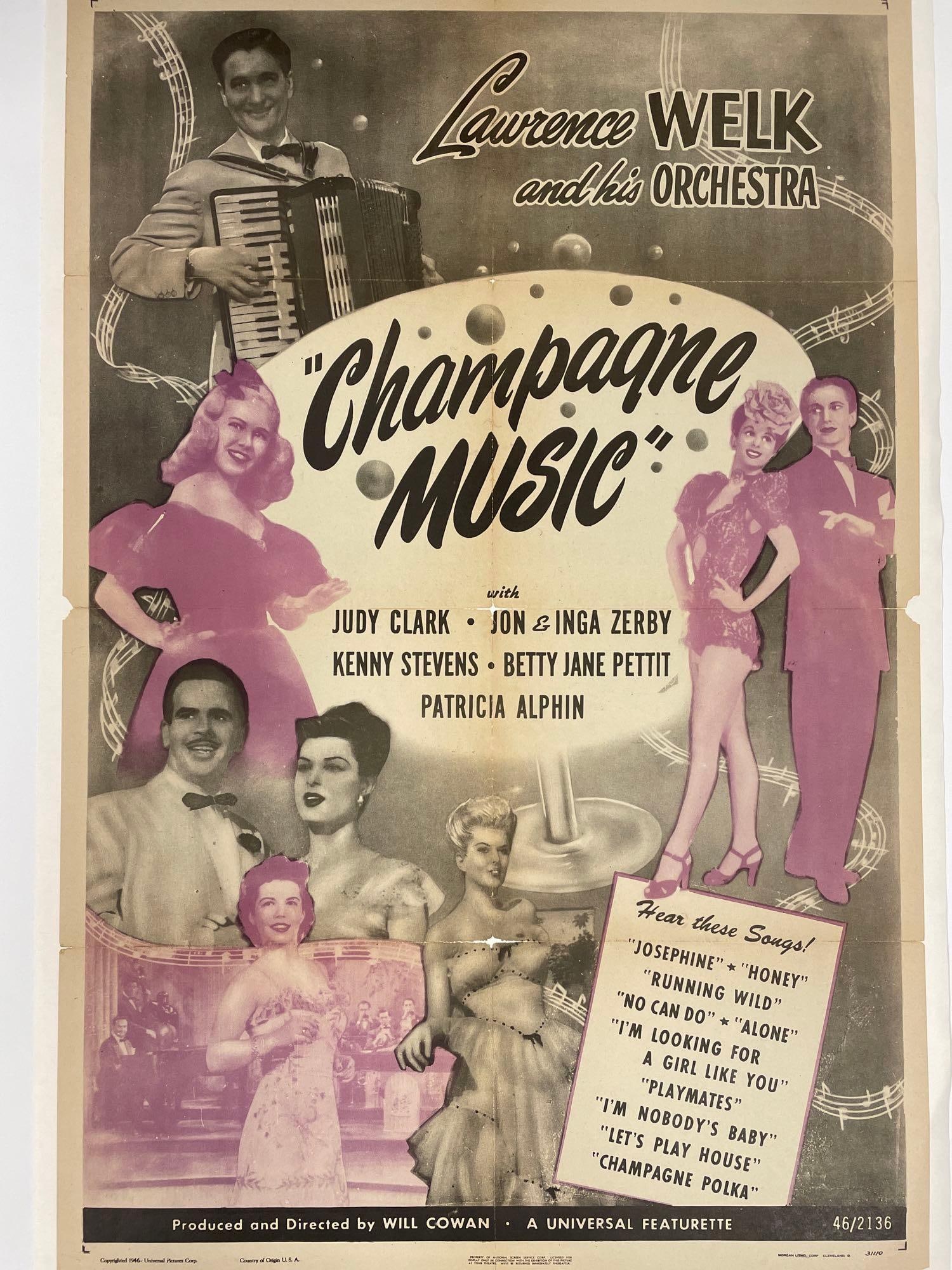 Champagne Music - one sheet: 1946, 27x41, U.S., Universal, B condition on linen With Lawrence Welk Musical, short