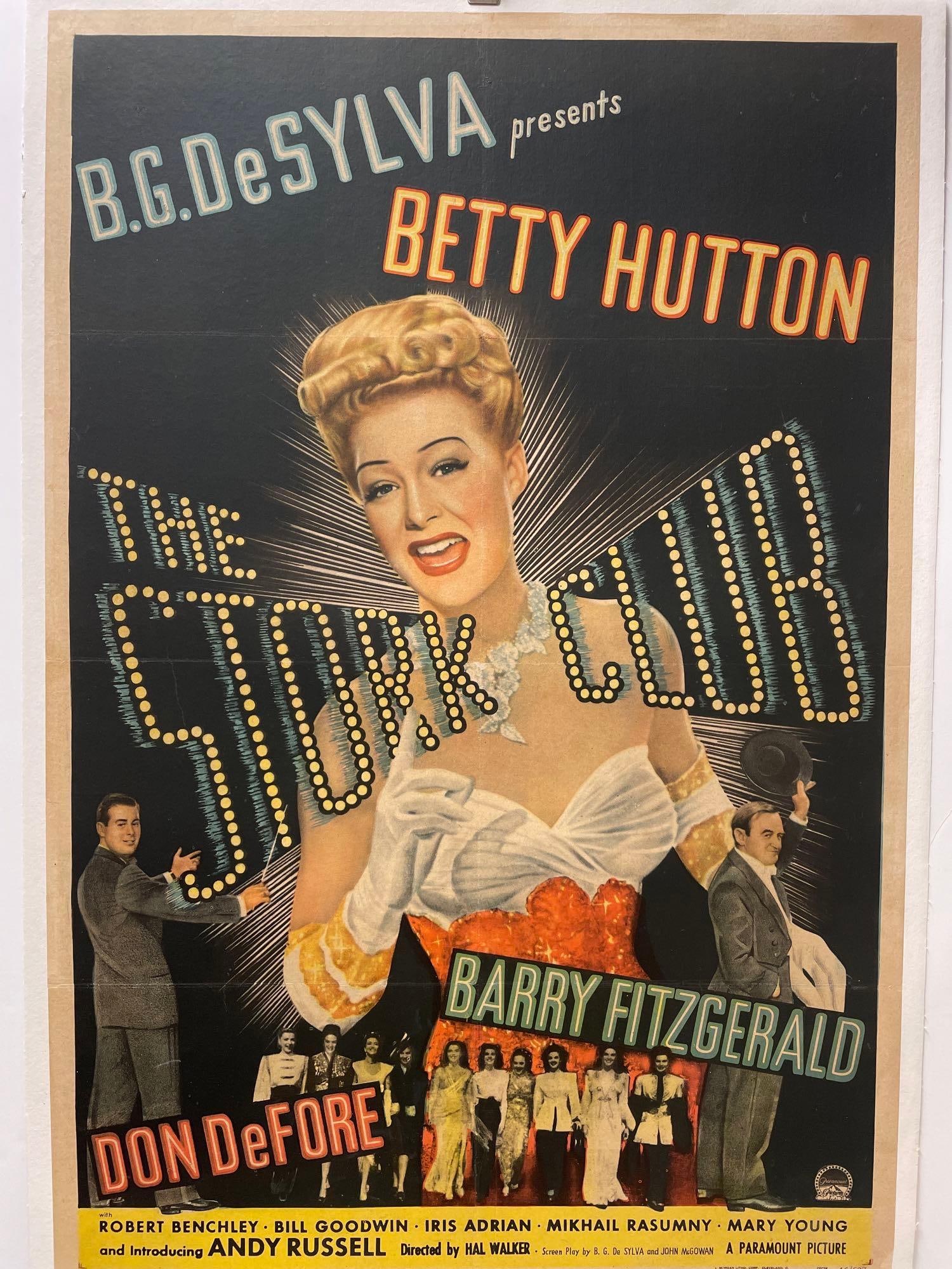 The Stork Club - one sheet: 1945, 27x41, U.S., Paramount, B condition on linen With Betty Hutton, Barry Fitzgerald Musical