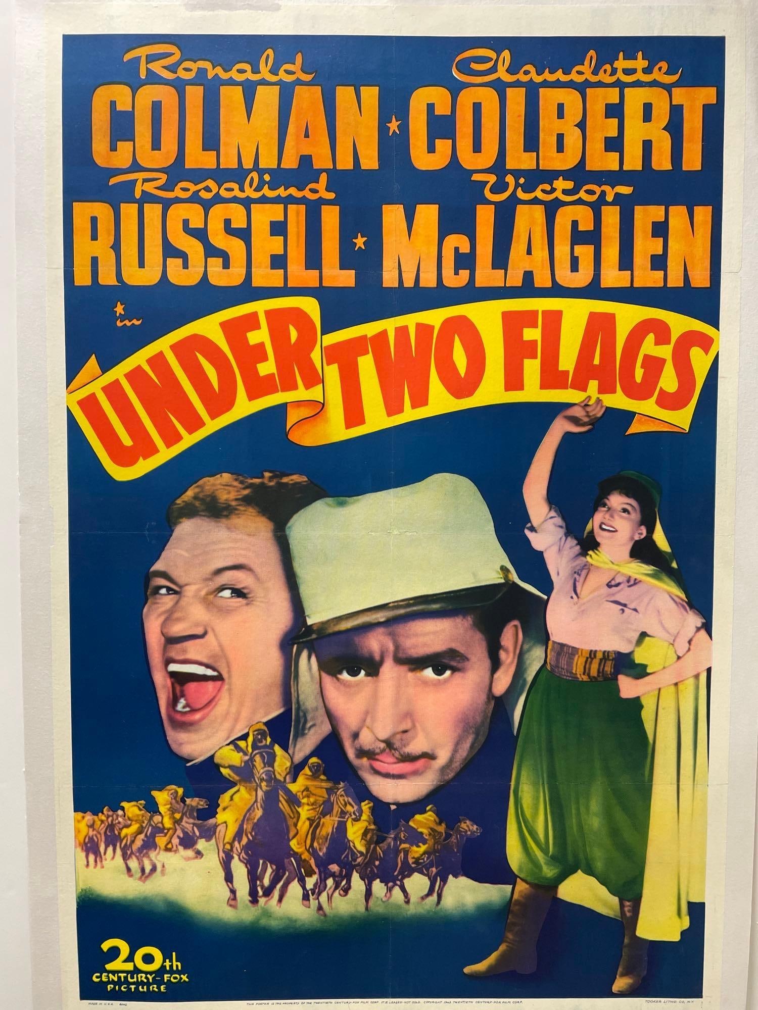 Under Two Flags - re-release one sheet: 1943 RR, 27x41, U.S., 20th Century Fox, B+ condition on linen With Ronald Colman, Claudette Colbert, Victor McLaglen War