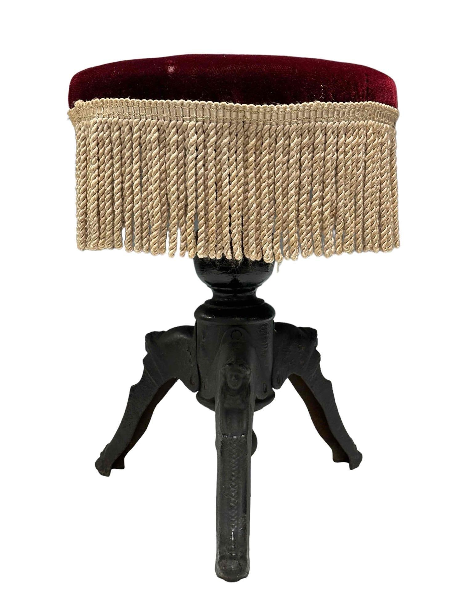 19th Century Swivel Organ / Vanity Seat on Cast Iron Base (1 of 13)