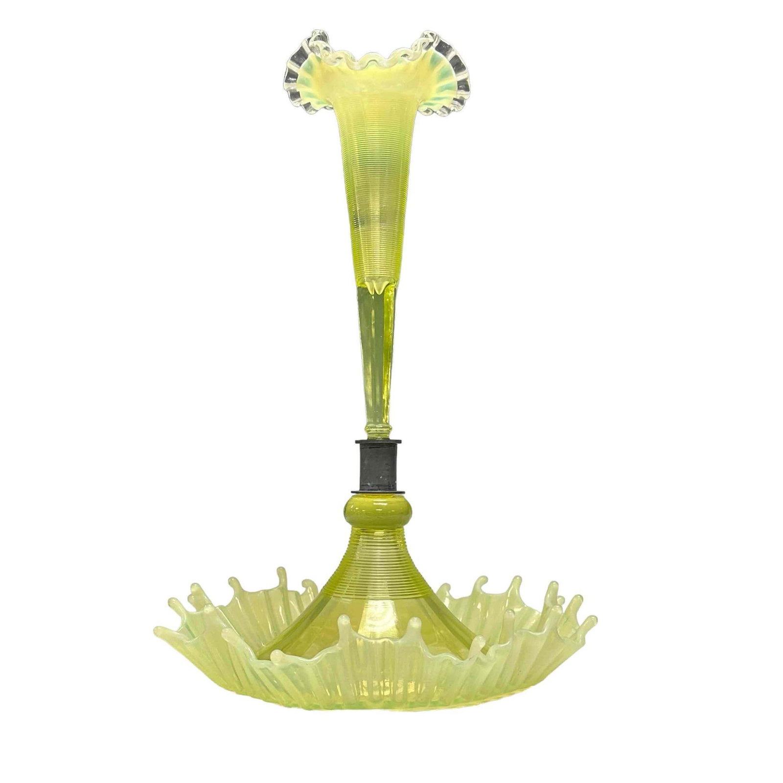 Victorian Uranium / Vaseline Art Glass Trumpet Vase Epergne (1 of 20)