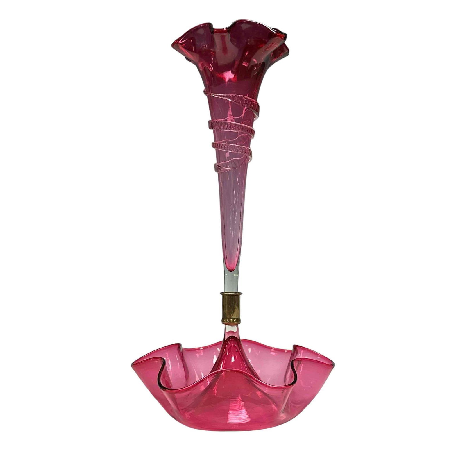 Victorian Cranberry Art Glass Single Trumpet Epergne (1 of 17)