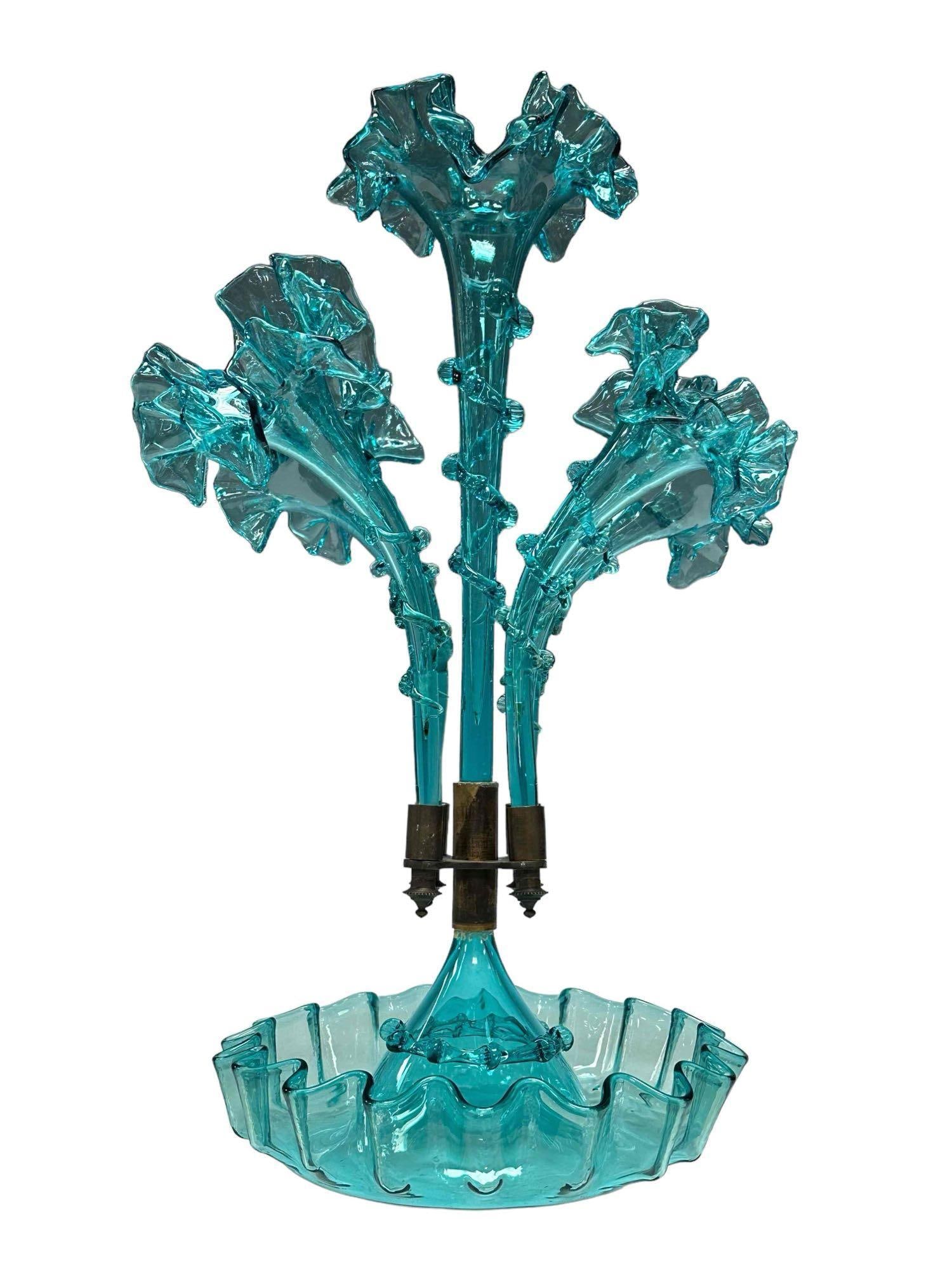 Blue Ruffled Victorian Art Glass Epergne (1 of 17)