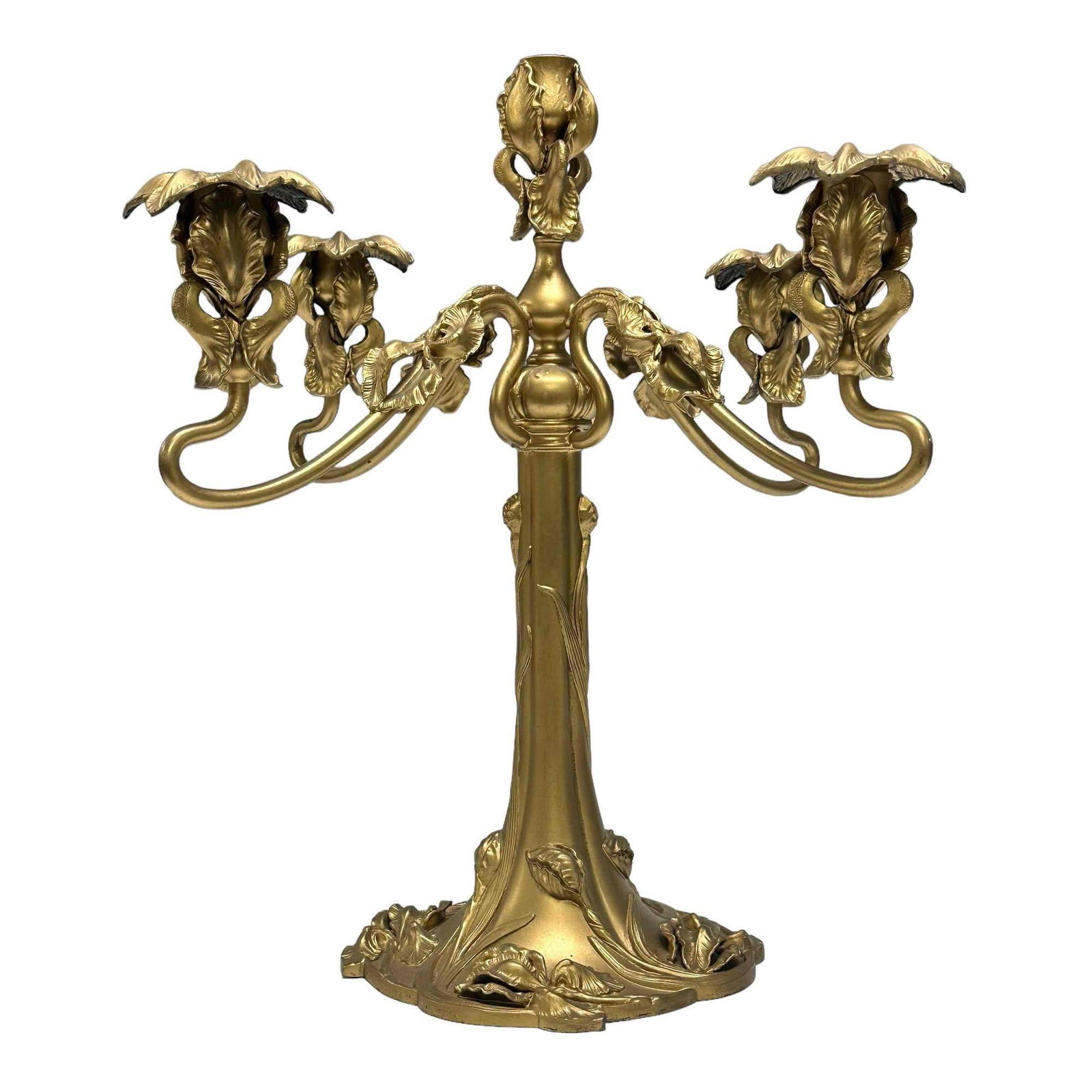 19th Century Art Nouveau 5-Light Candelabra: Measuring approx 17" H x 16" wide. Good condition with gold paint, not gilt, see photos for details as shown