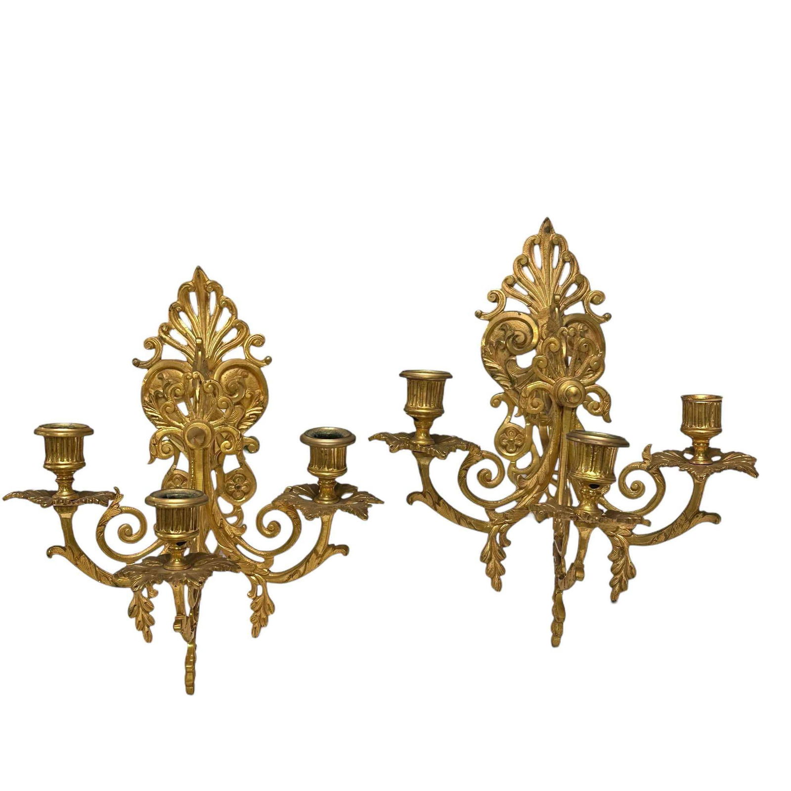 French Bronze Dore Gilt 3-Light Candle Wall Sconces (1 of 15)