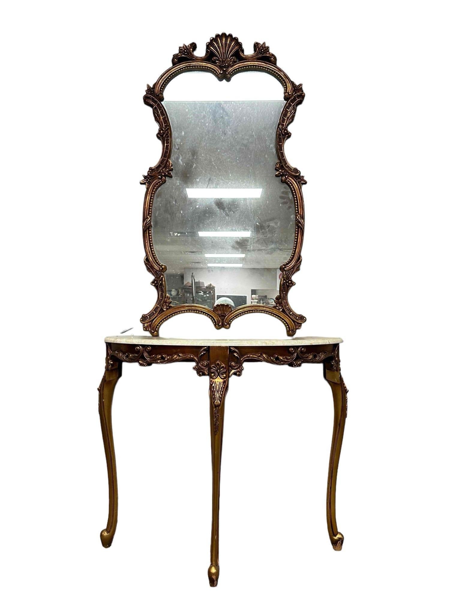 20th c. Italian Hall Entrance Demi-lune Table and Mirror (1 of 15)